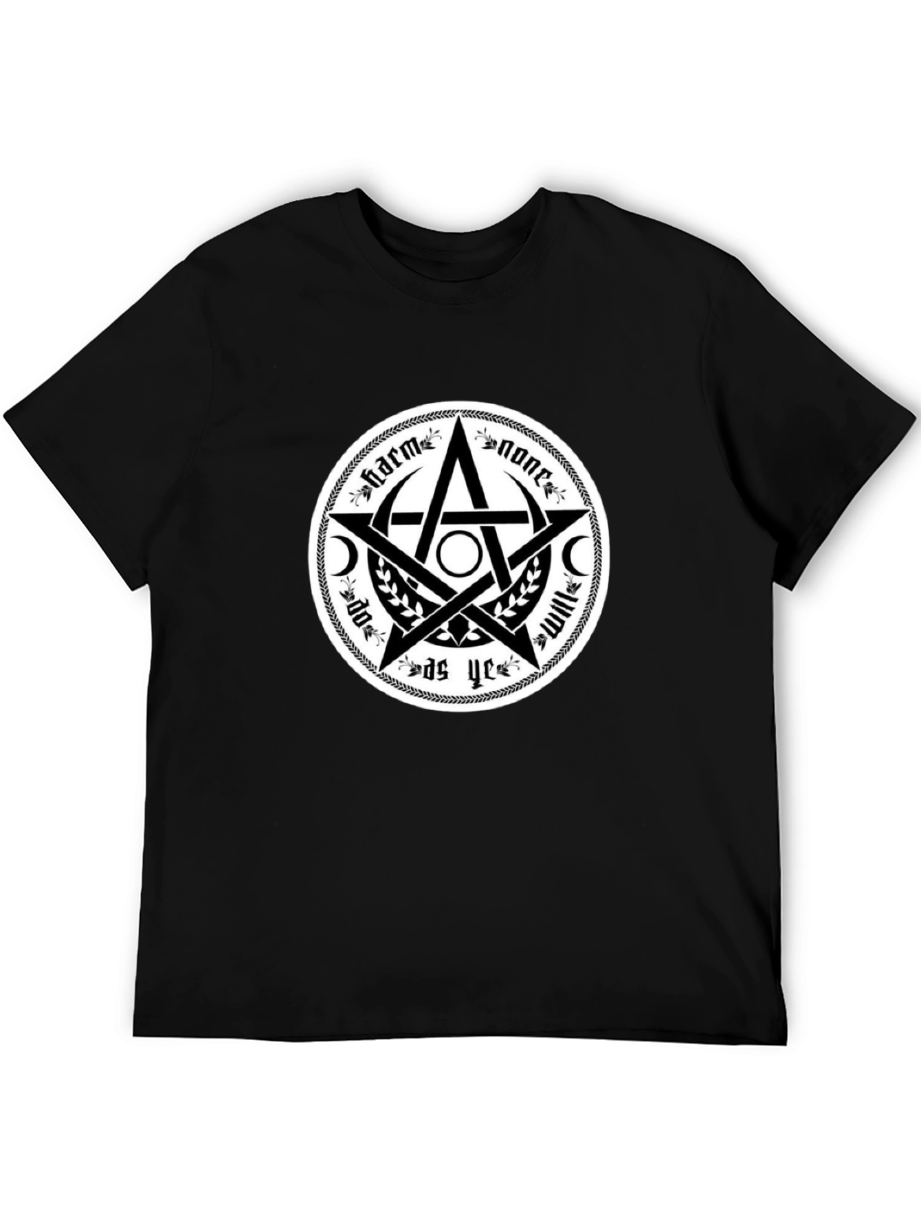 Harm None Wiccan Pentacle T-Shirt - Black Cotton Tee