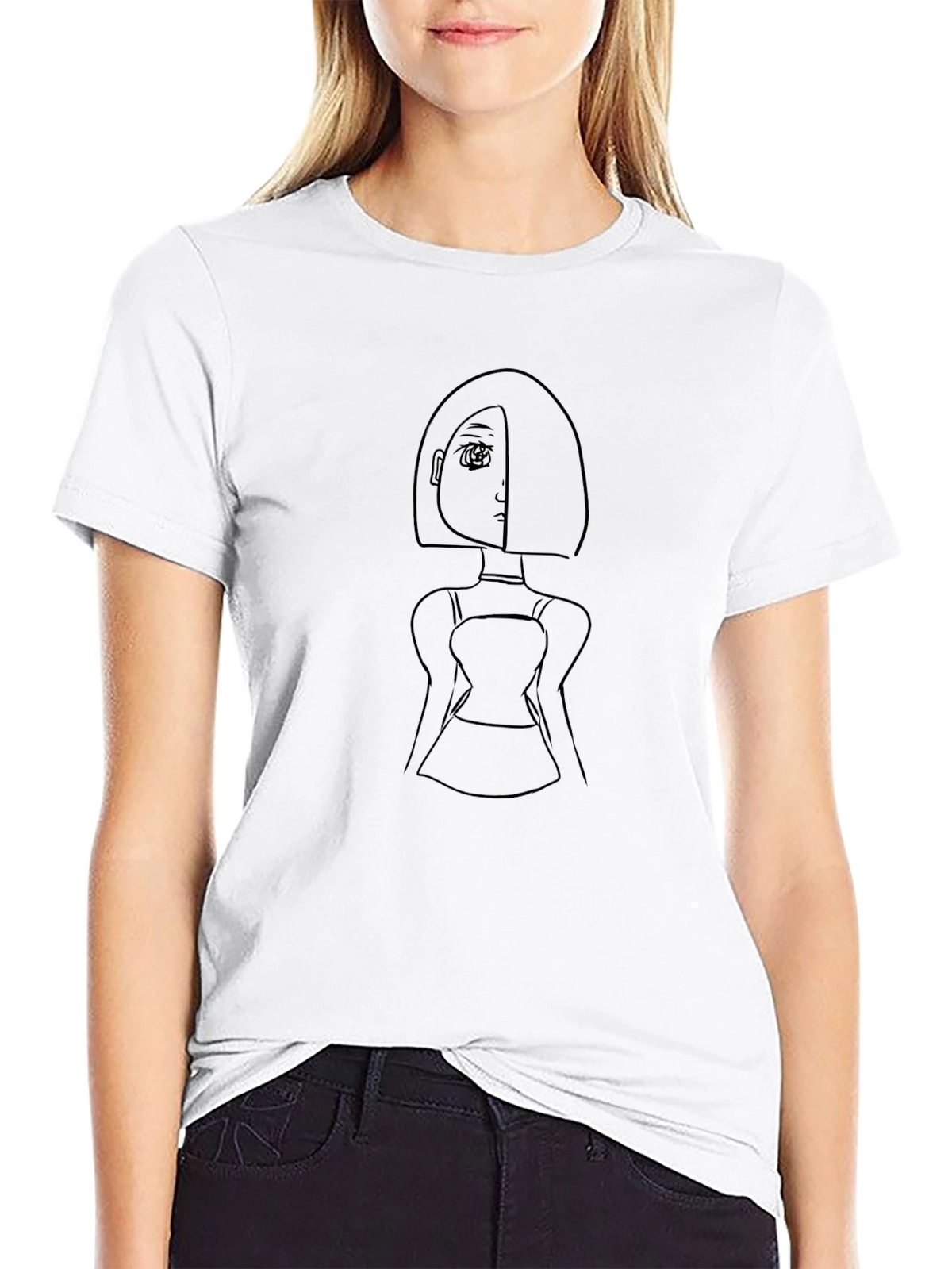 Minimalist Anime Girl Graphic Black T-Shirt
