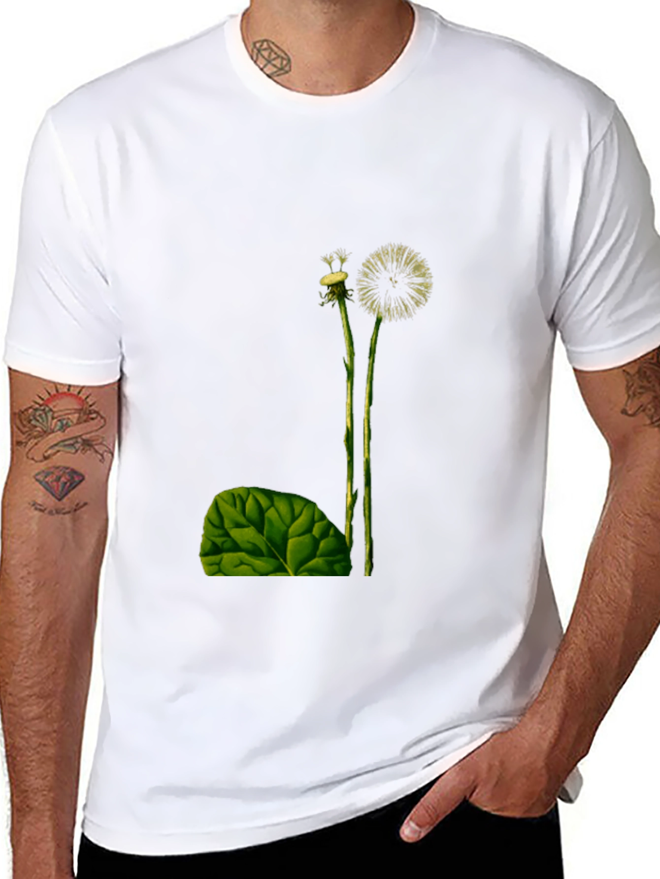 Black T-Shirt with Dandelion Graphic