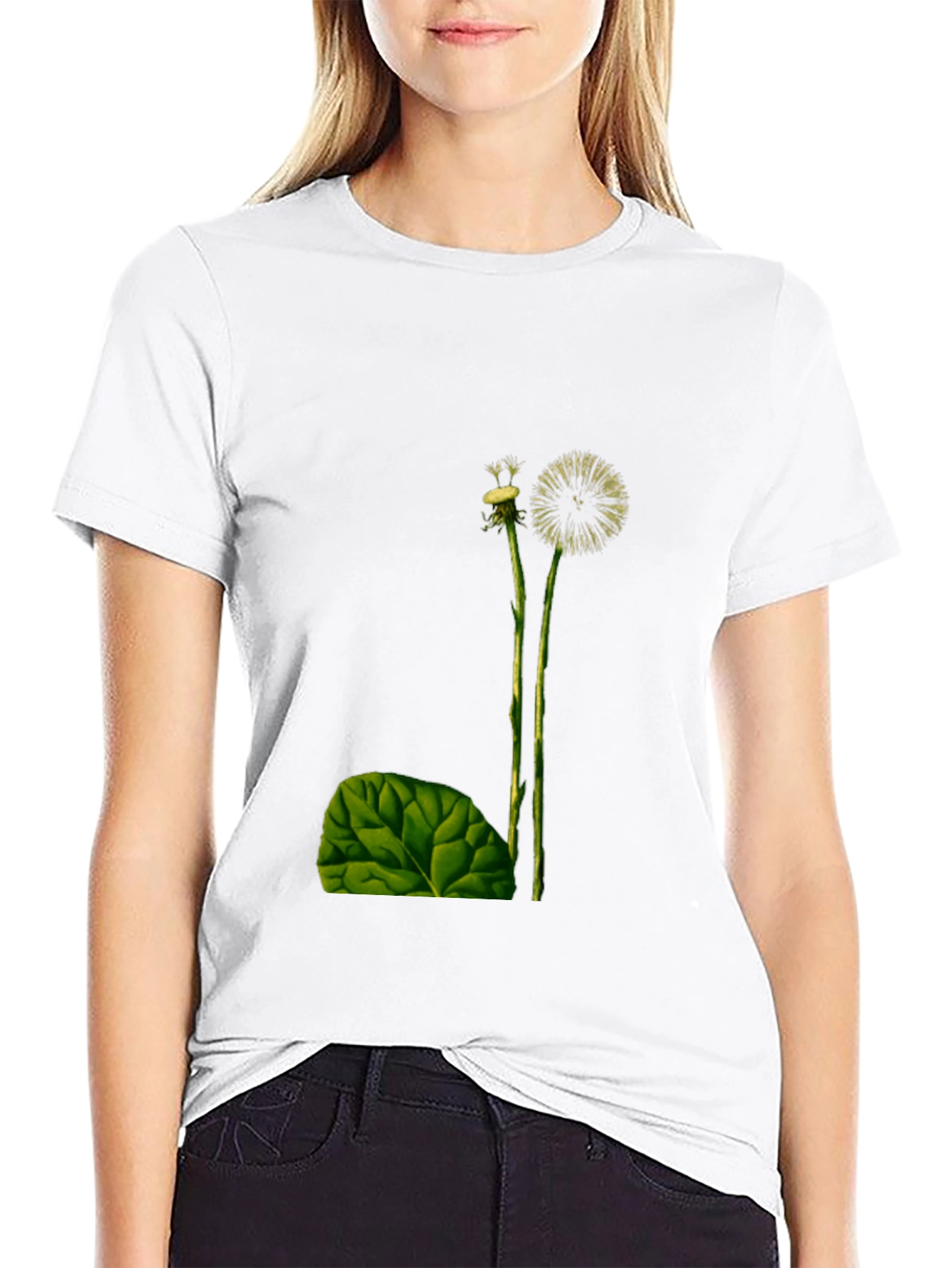 Black T-Shirt with Dandelion Graphic