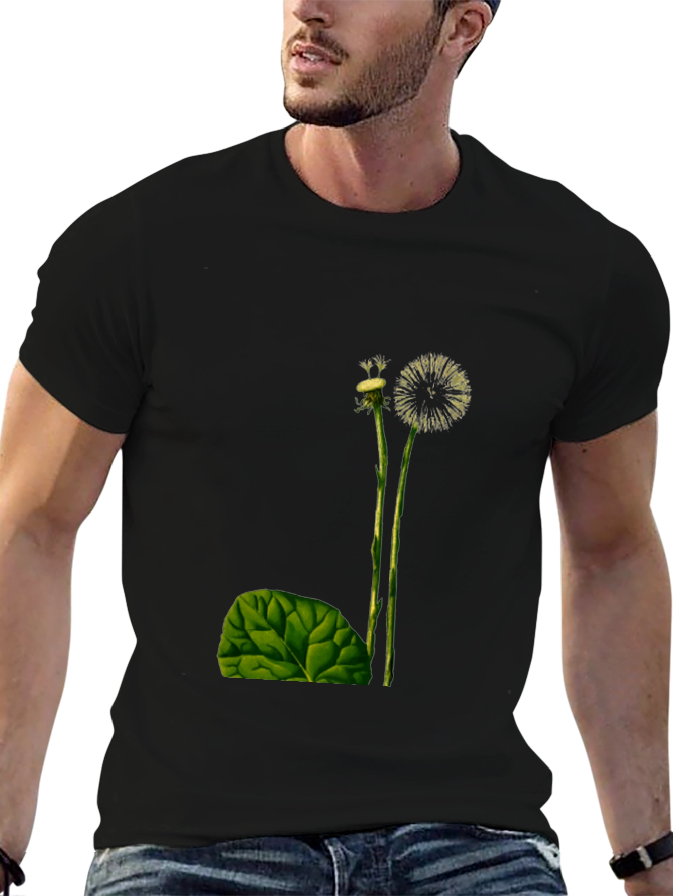 Black T-Shirt with Dandelion Graphic
