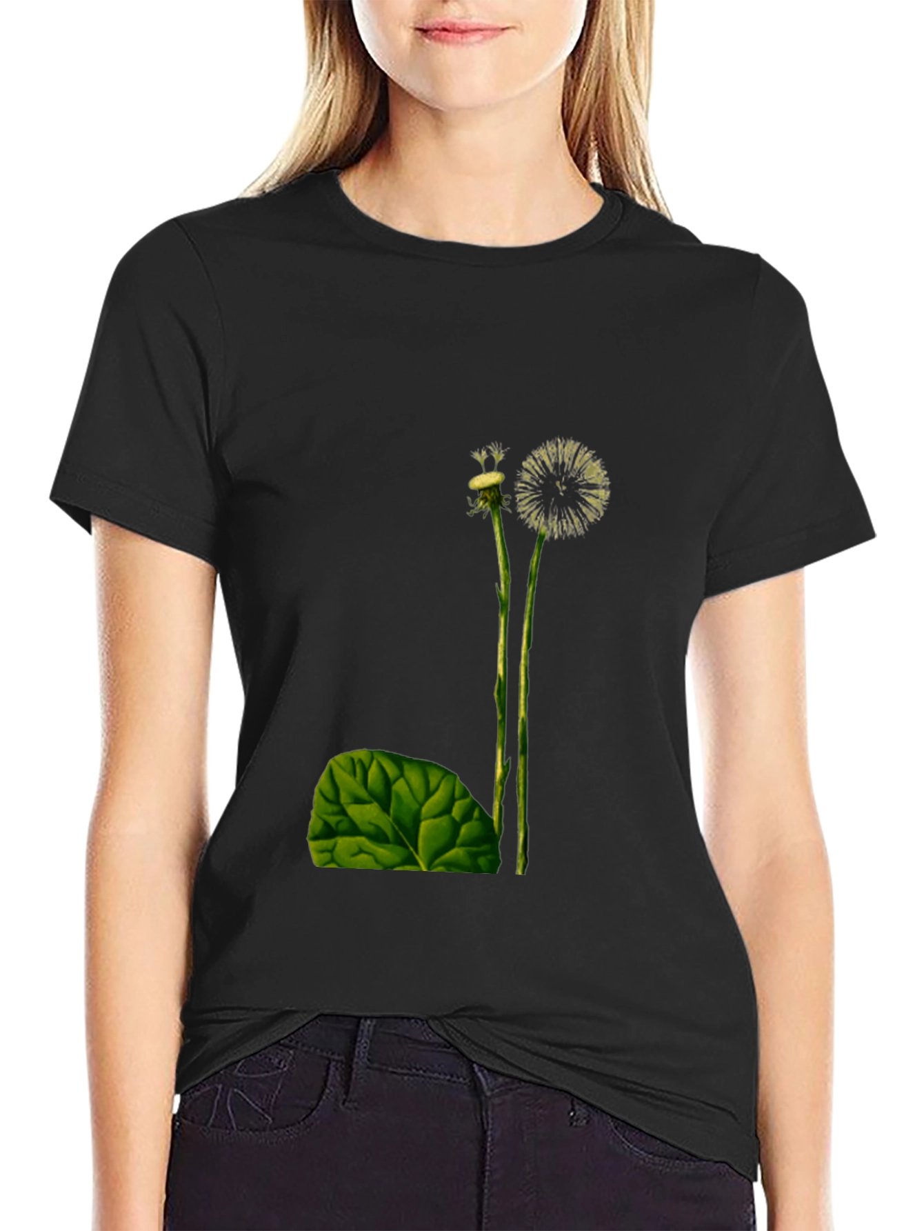 Black T-Shirt with Dandelion Graphic