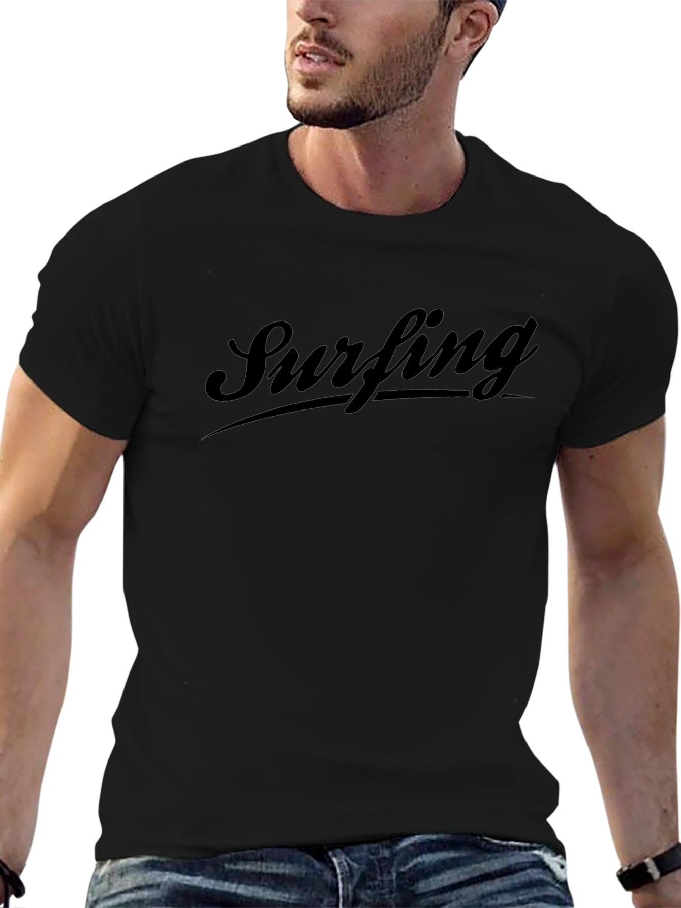 Surfing Graphic Black T-Shirt