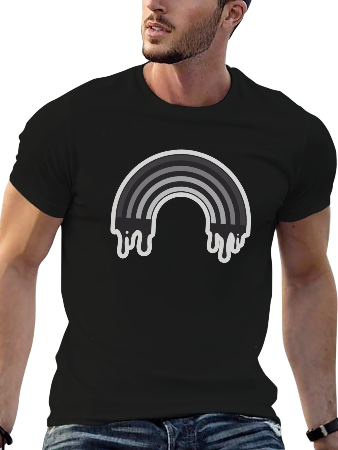 Dripping Rainbow Graphic Tee - Black