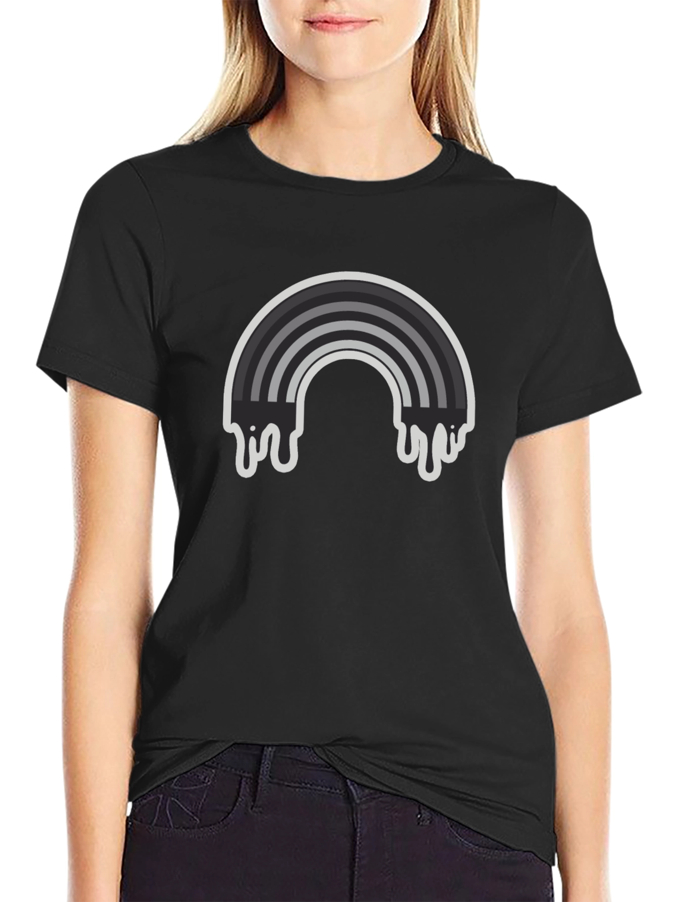 Dripping Rainbow Graphic Tee - Black