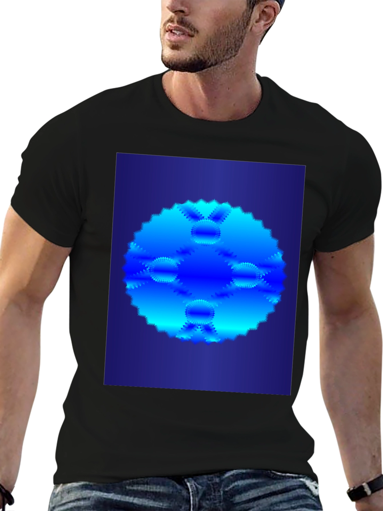 Abstract Blue Circular Pattern T-Shirt