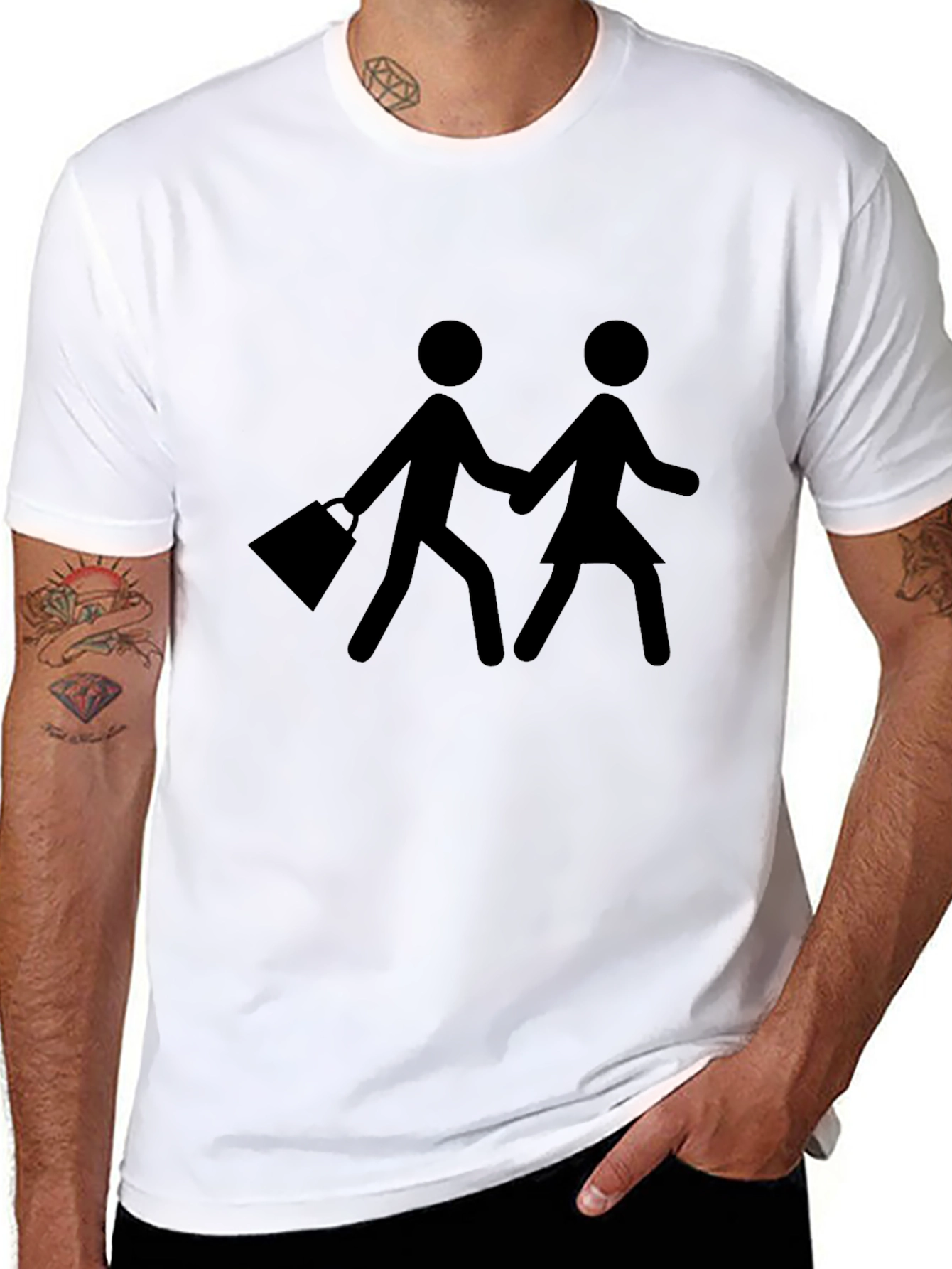 Stick Figure Couple Graphic Tee - Black
