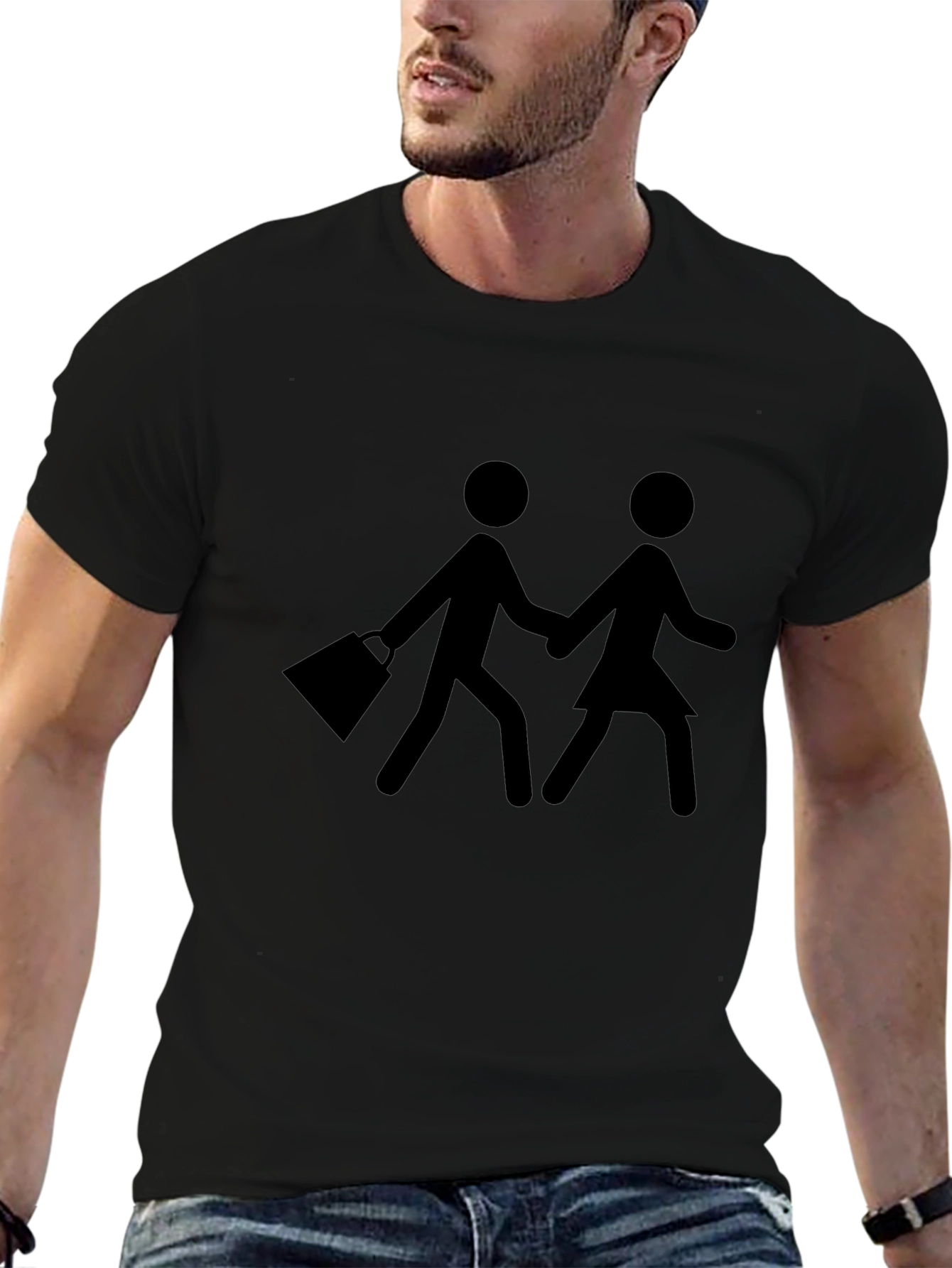 Stick Figure Couple Graphic Tee - Black