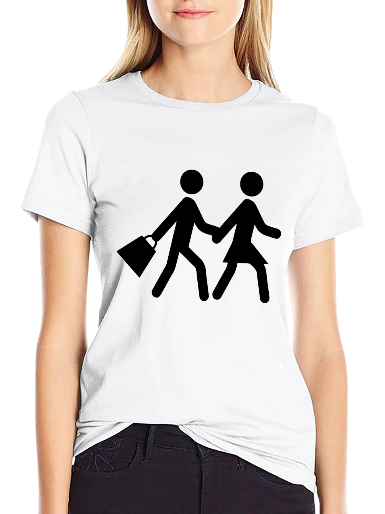Stick Figure Couple Graphic Tee - Black