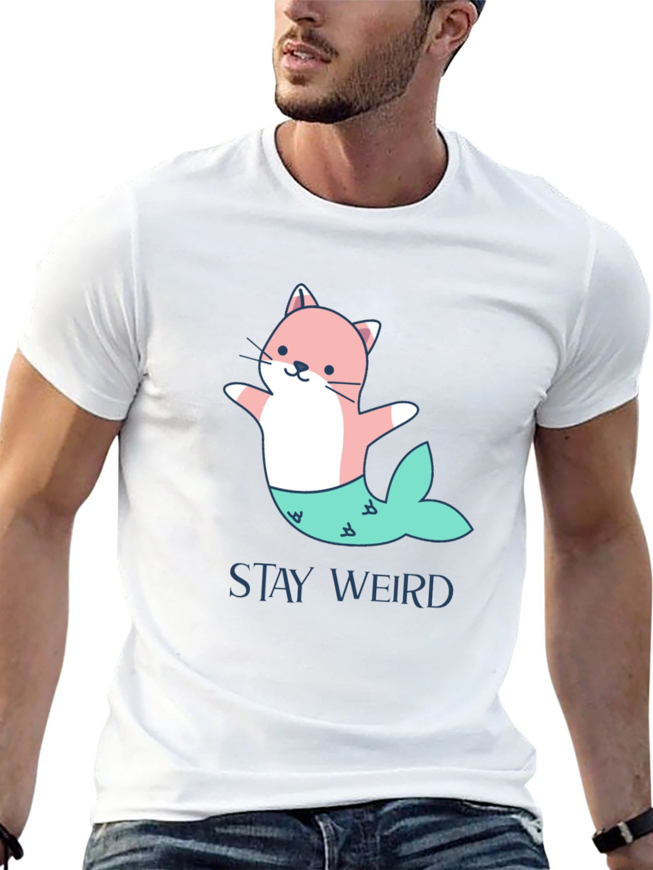 Stay Weird Cat Mermaid Graphic T-Shirt