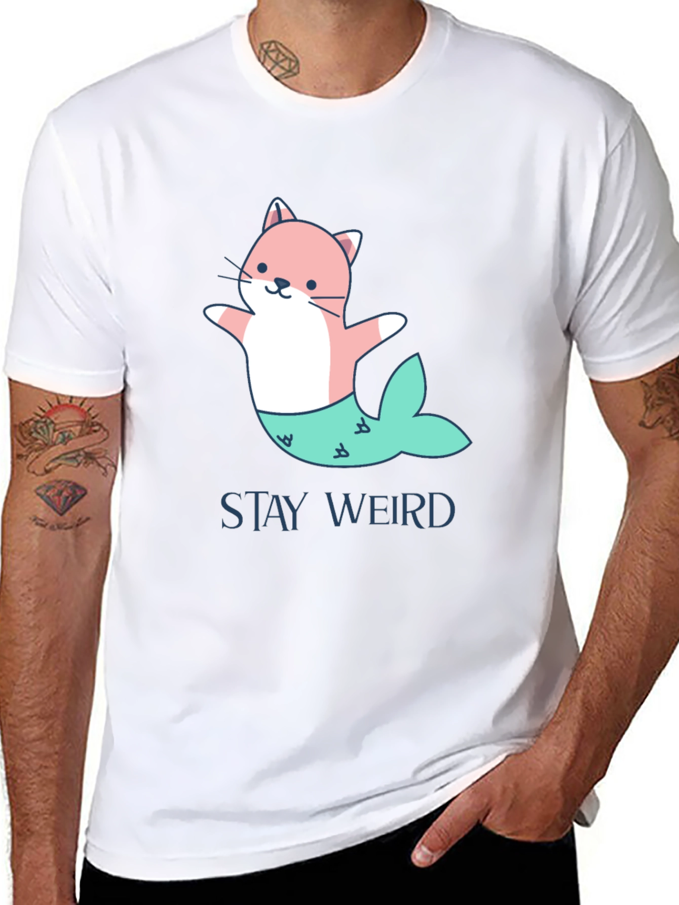 Stay Weird Cat Mermaid Graphic T-Shirt