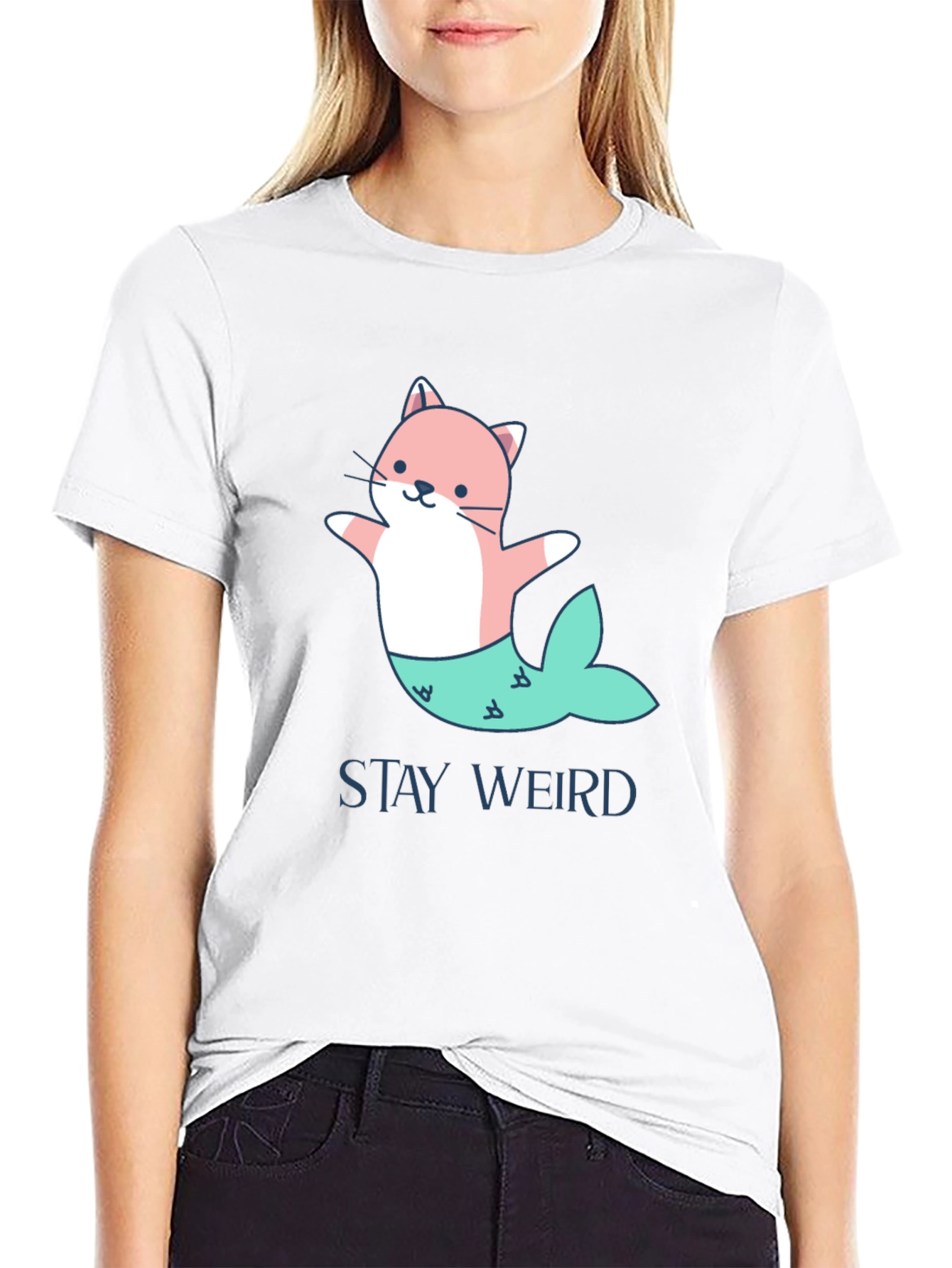 Stay Weird Cat Mermaid Graphic T-Shirt