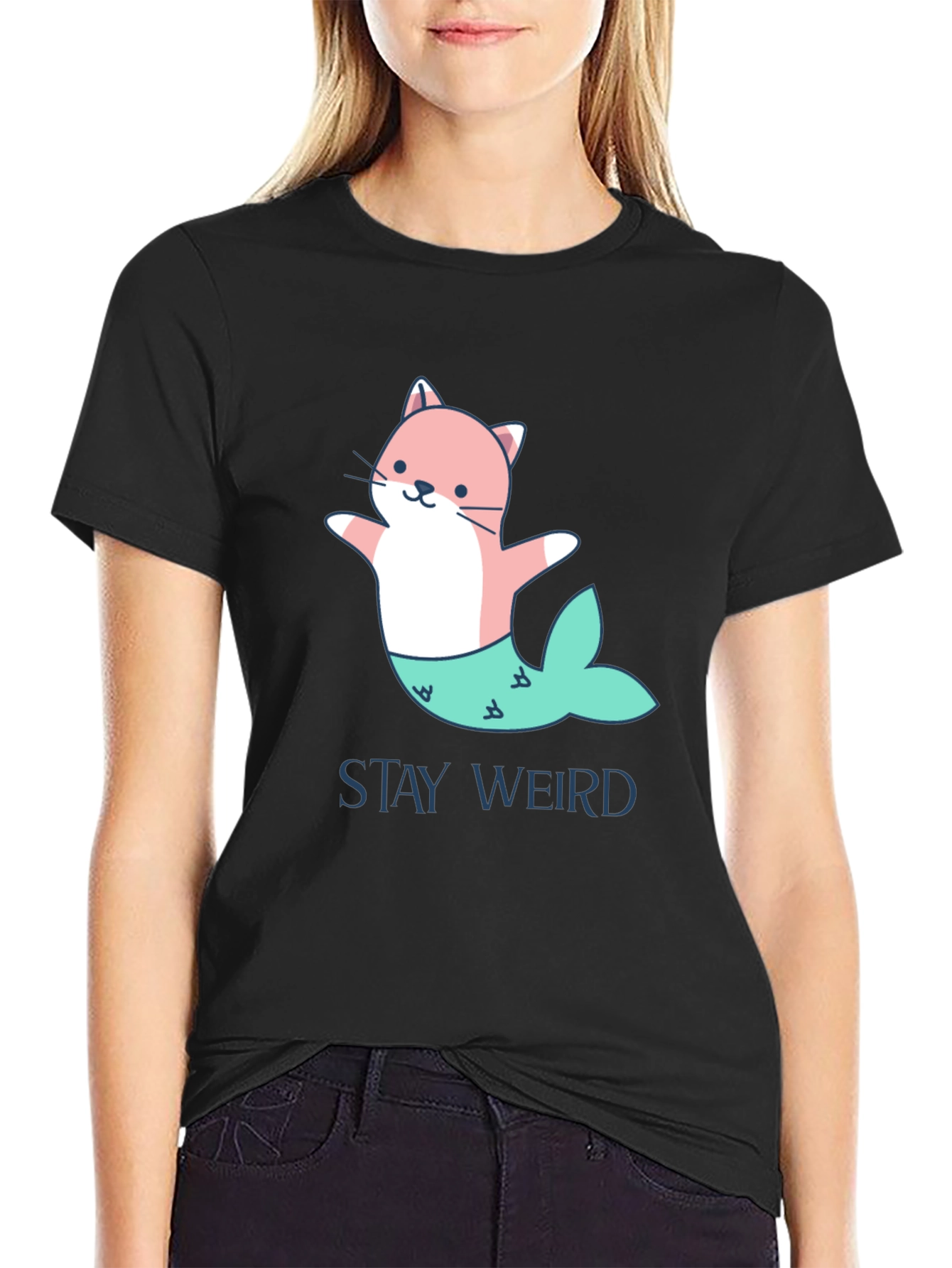 Stay Weird Cat Mermaid Graphic T-Shirt
