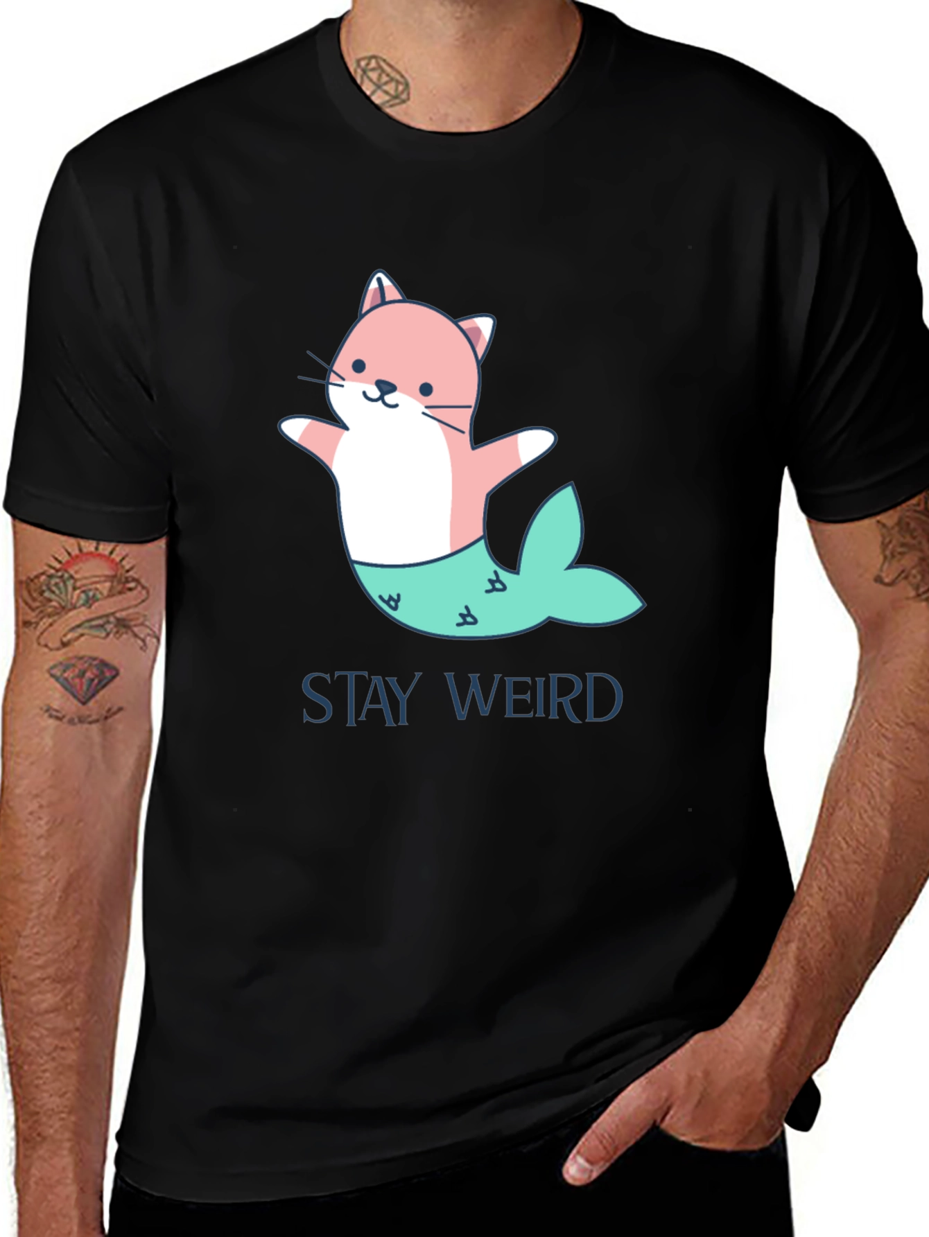 Stay Weird Cat Mermaid Graphic T-Shirt