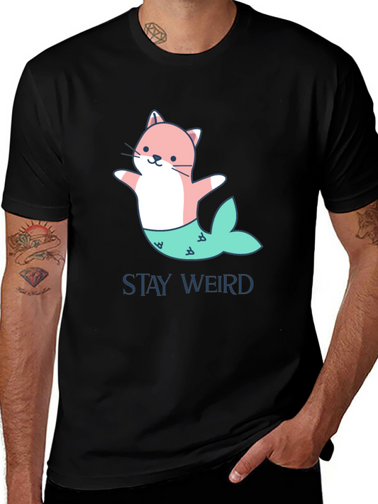 Stay Weird Cat Mermaid Graphic T-Shirt