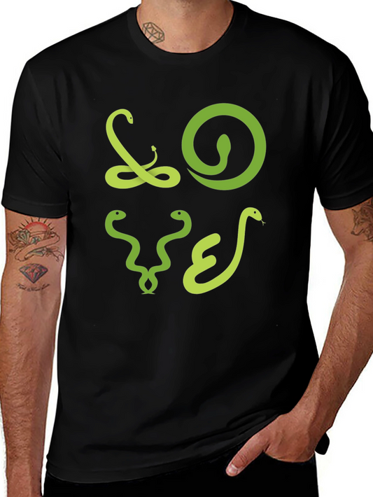 Snake Graphic Print Crew Neck Tee - Black