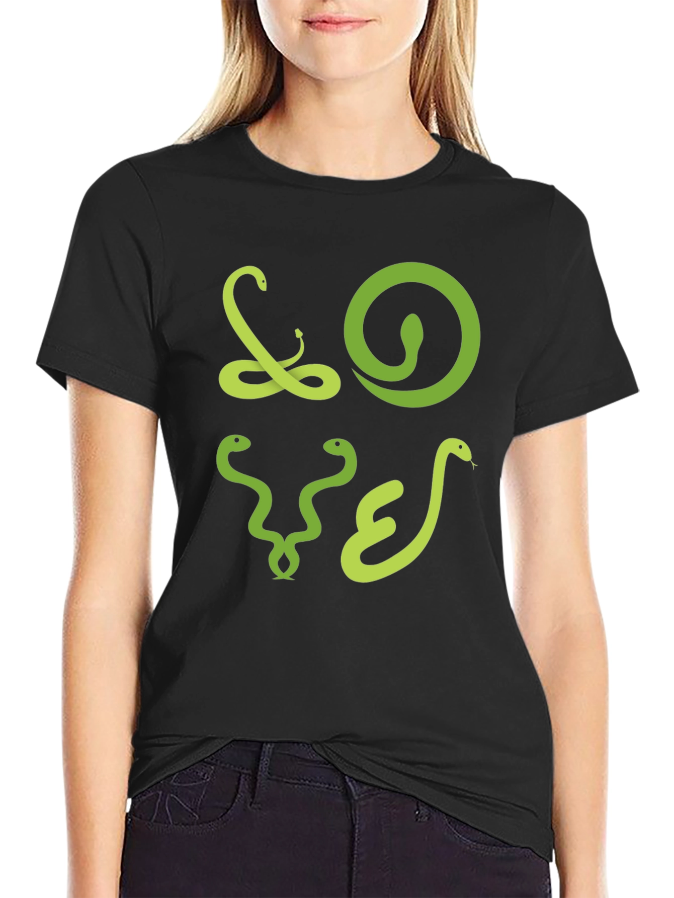 Snake Graphic Print Crew Neck Tee - Black