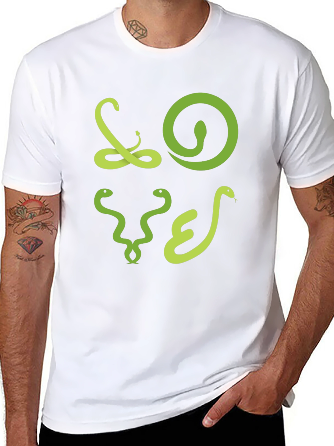 Snake Graphic Print Crew Neck Tee - Black