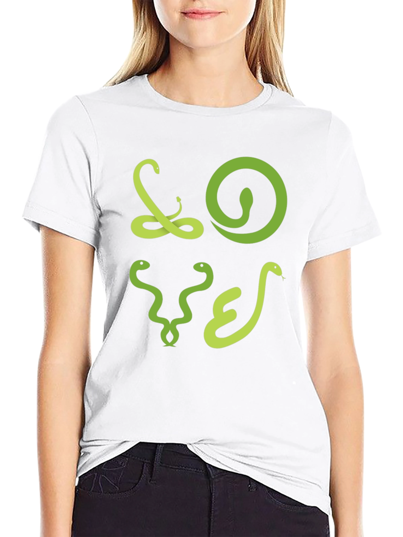 Snake Graphic Print Crew Neck Tee - Black