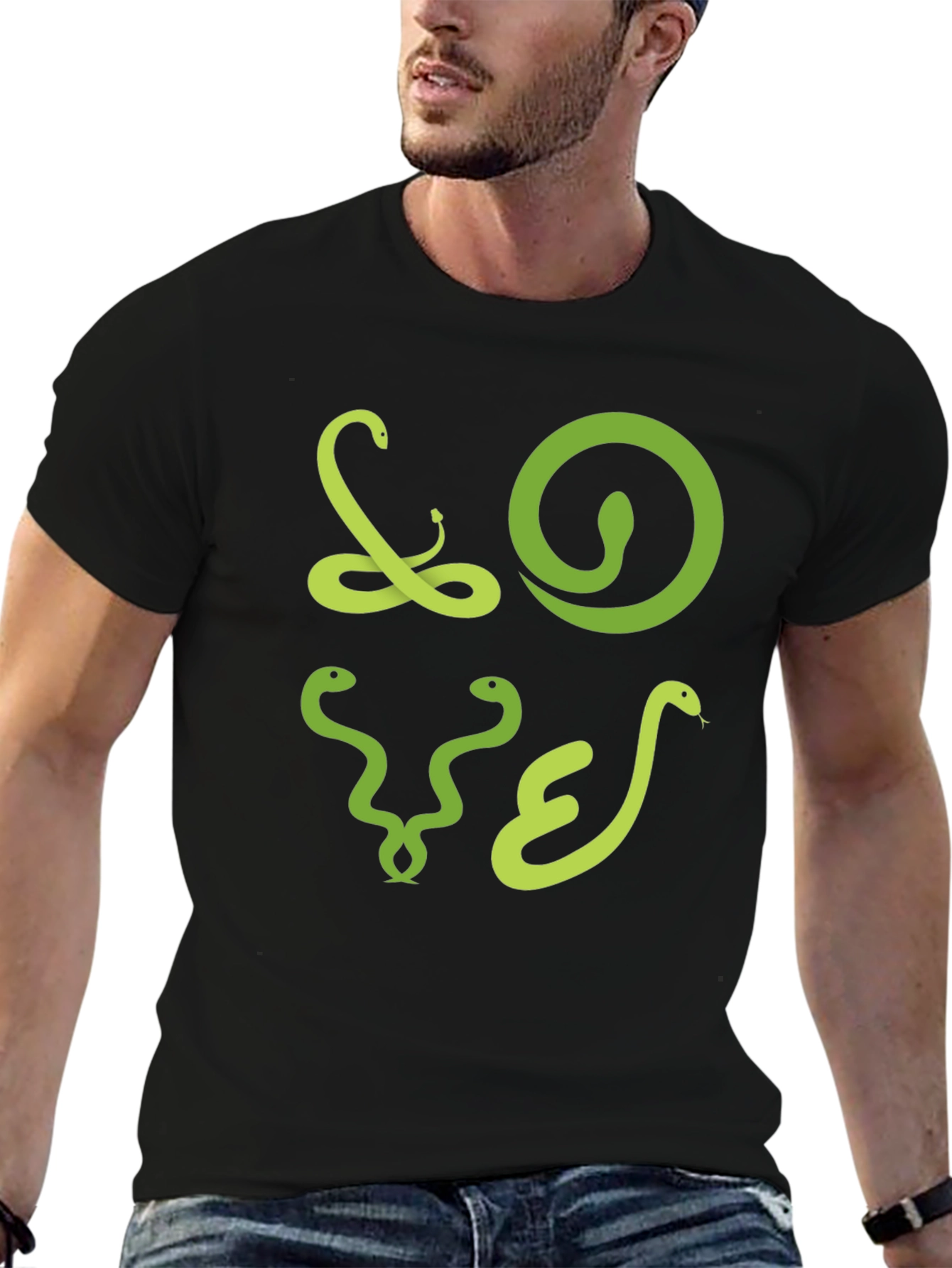 Snake Graphic Print Crew Neck Tee - Black