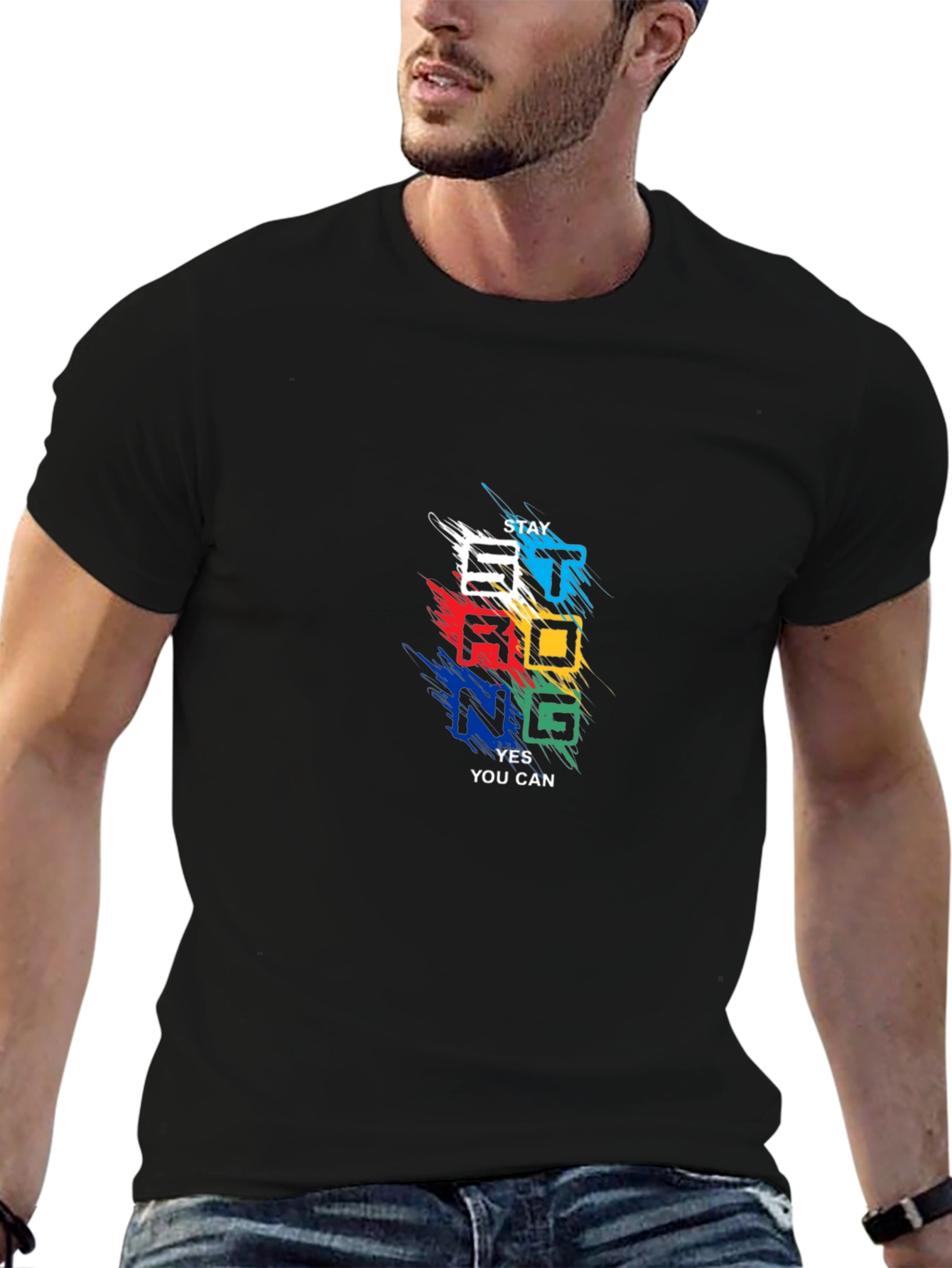 Stay Strong Graphic Print Black T-Shirt