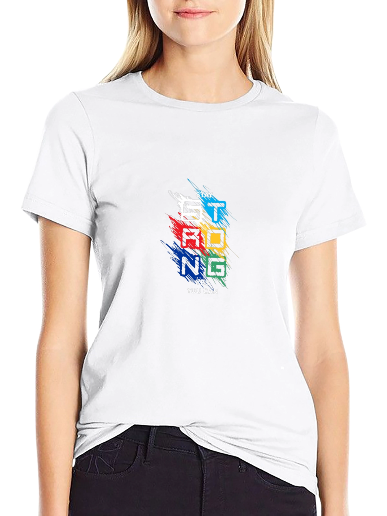Stay Strong Graphic Print Black T-Shirt