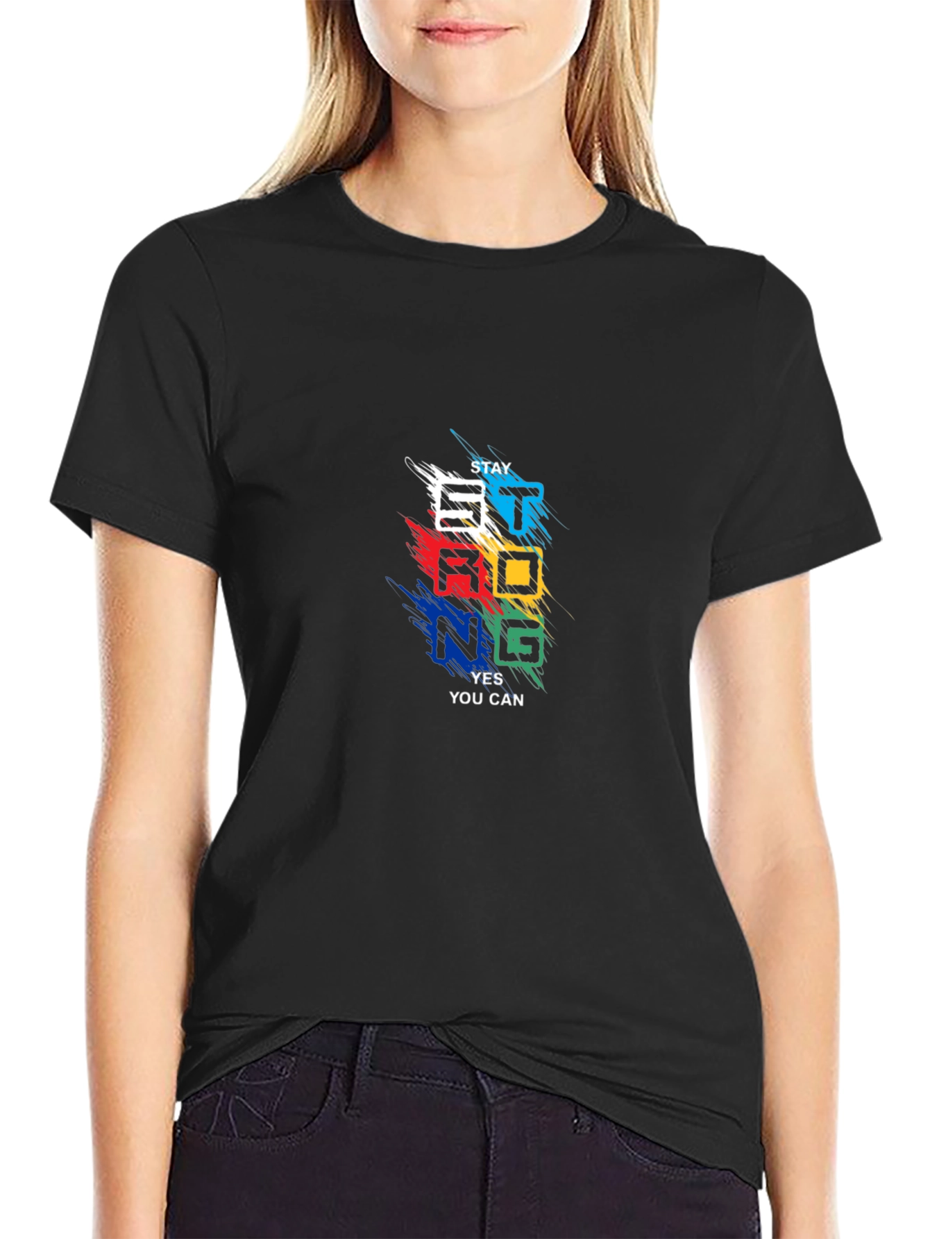 Stay Strong Graphic Print Black T-Shirt