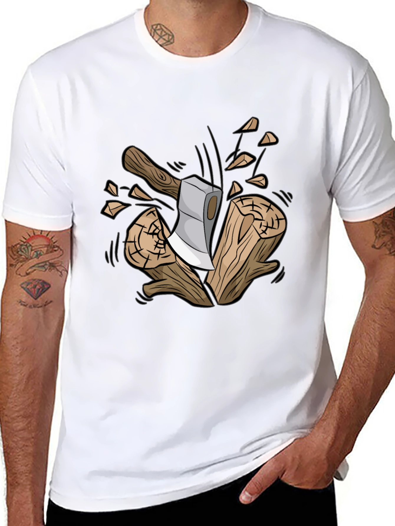 Axe and Wood Graphic Tee - Lumberjack Style