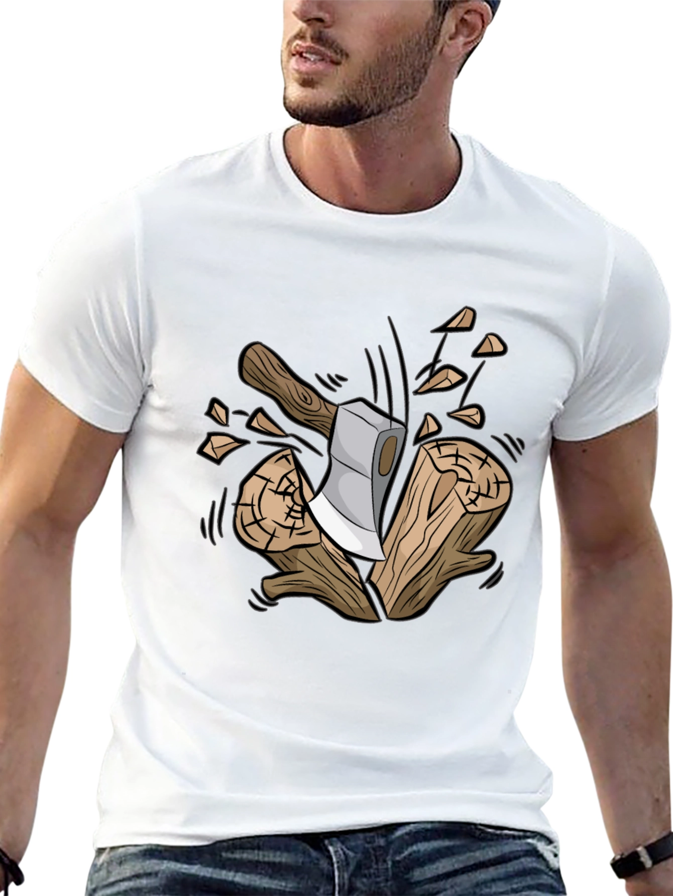 Axe and Wood Graphic Tee - Lumberjack Style