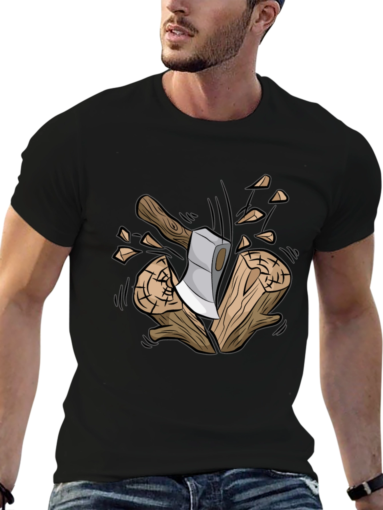 Axe and Wood Graphic Tee - Lumberjack Style