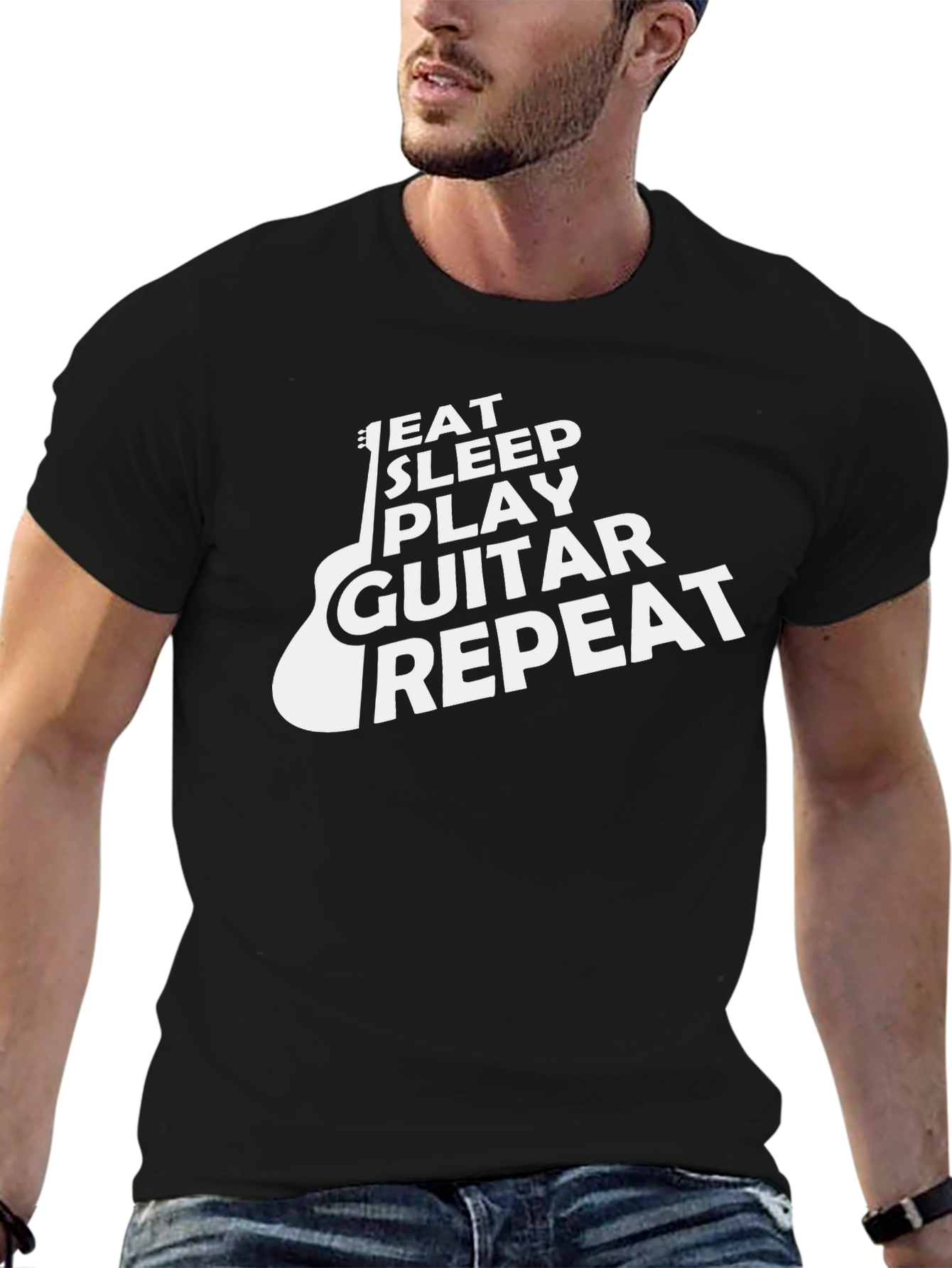 Eat Sleep Play Guitar Repeat Black T-Shirt