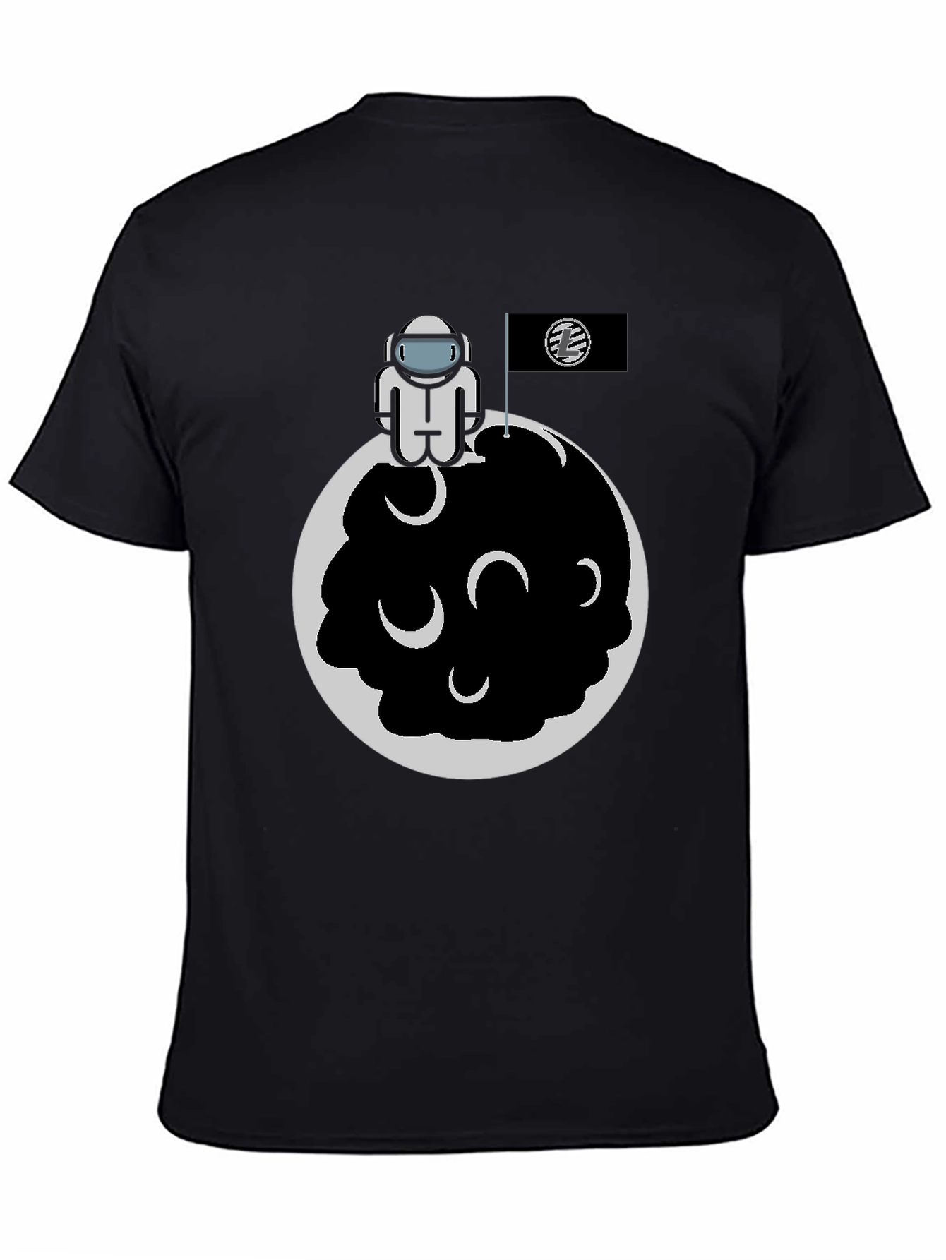 Astronaut on Moon Graphic Tee - Black Cotton Blend