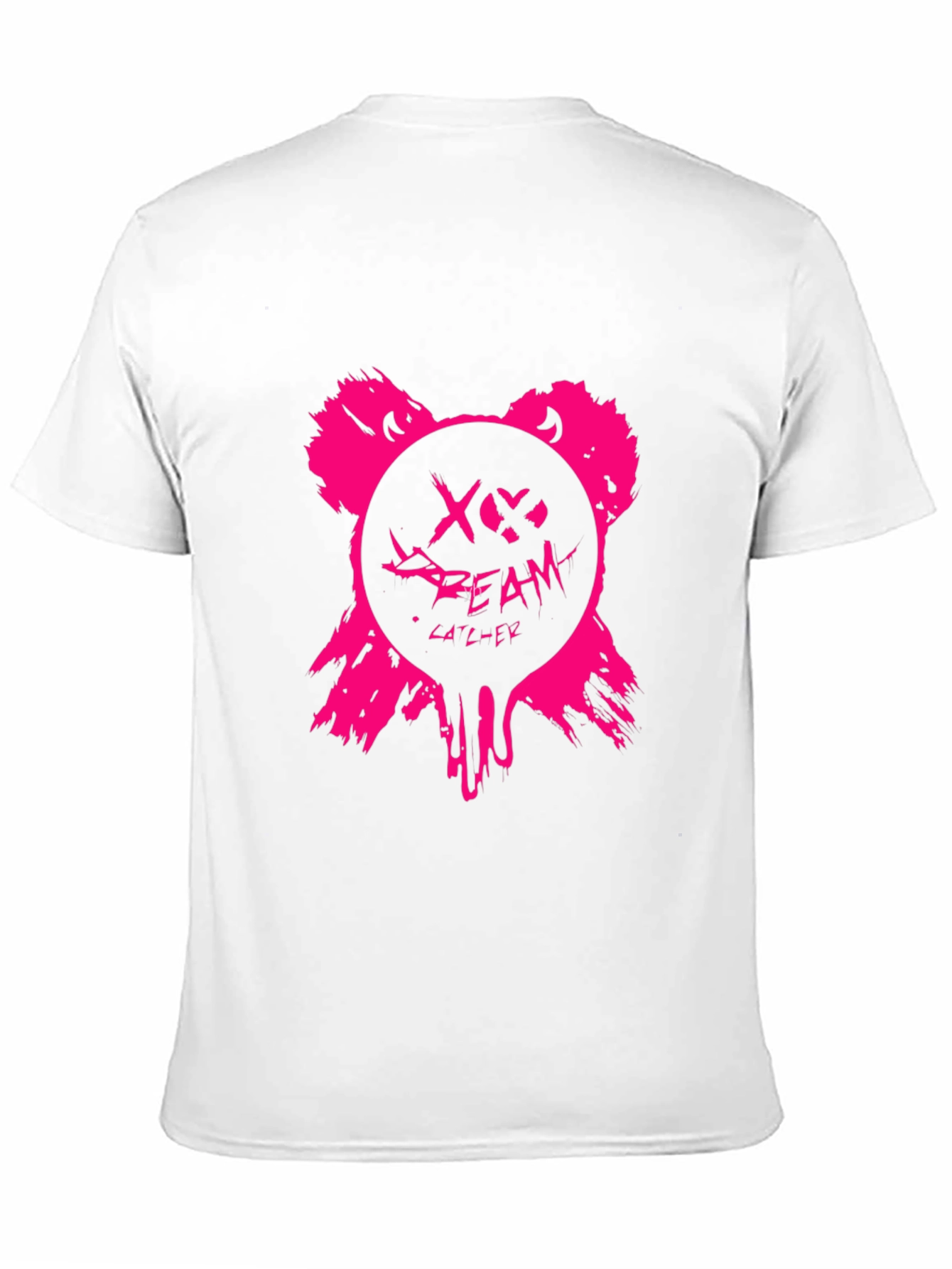 Edgy Pink Bear Graphic Black T-Shirt