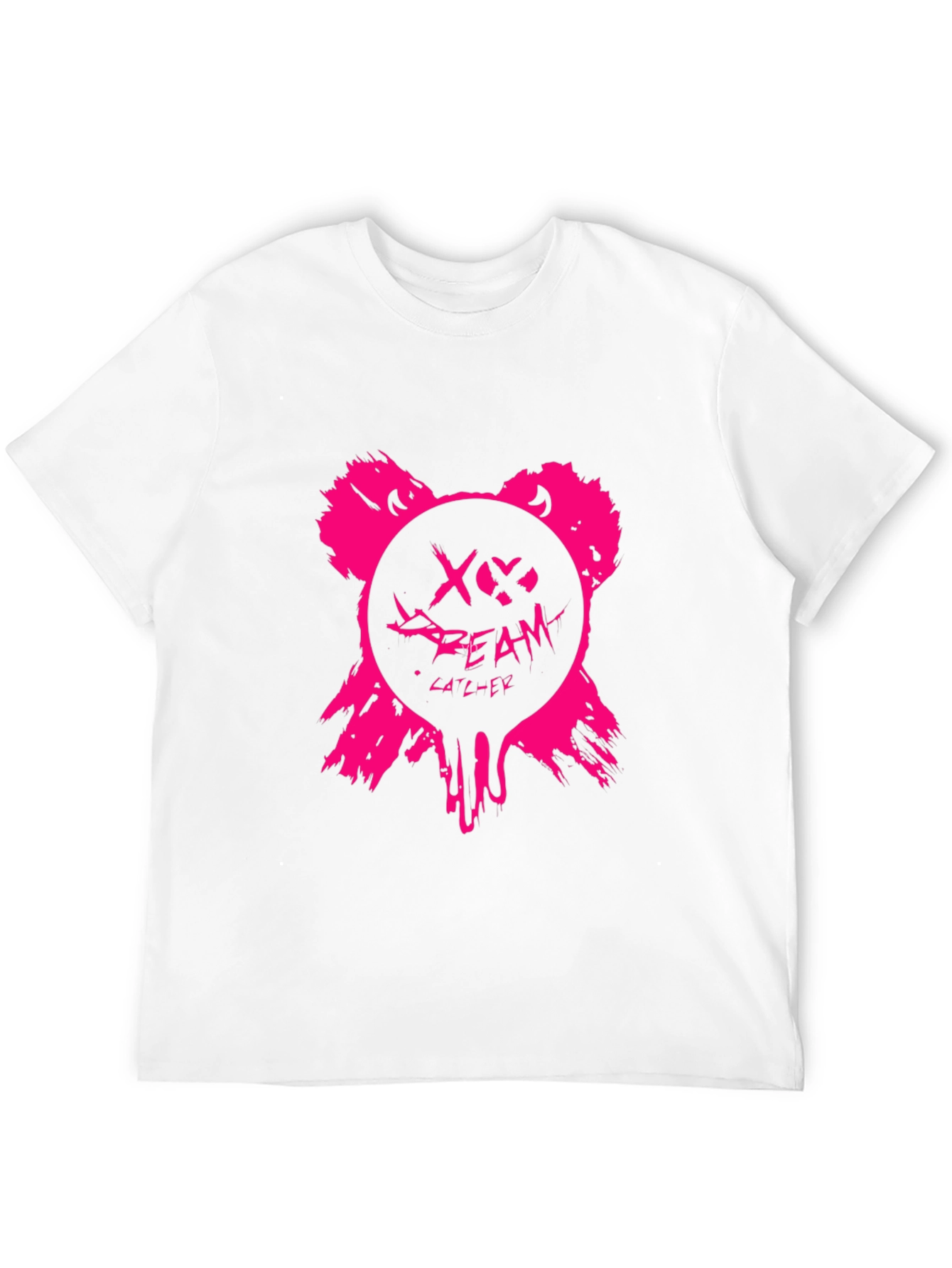 Edgy Pink Bear Graphic Black T-Shirt