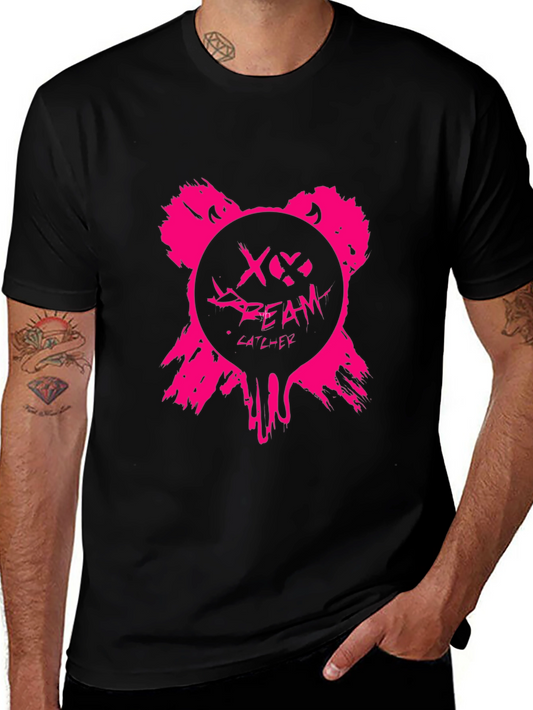 Edgy Pink Bear Graphic Black T-Shirt