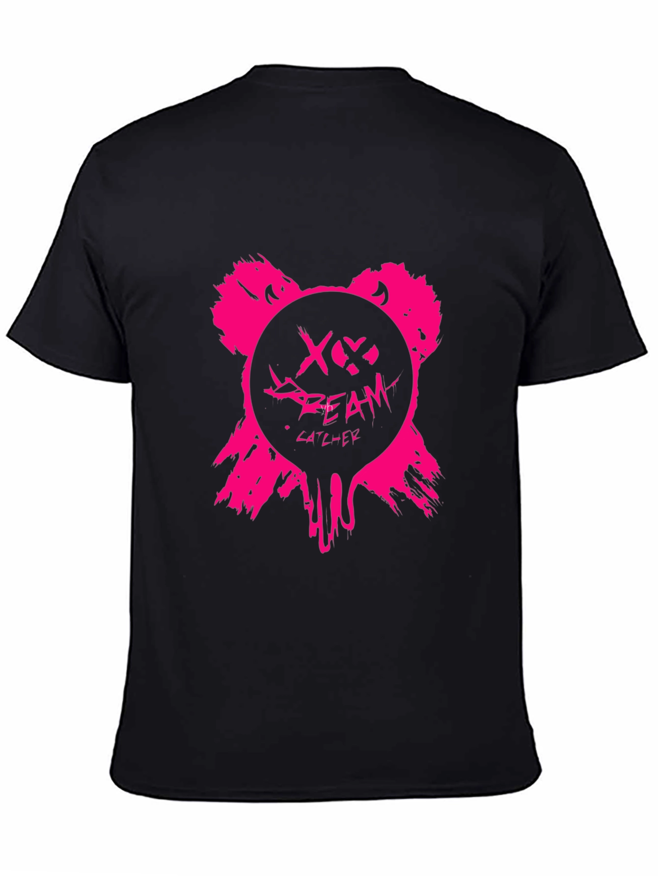 Edgy Pink Bear Graphic Black T-Shirt