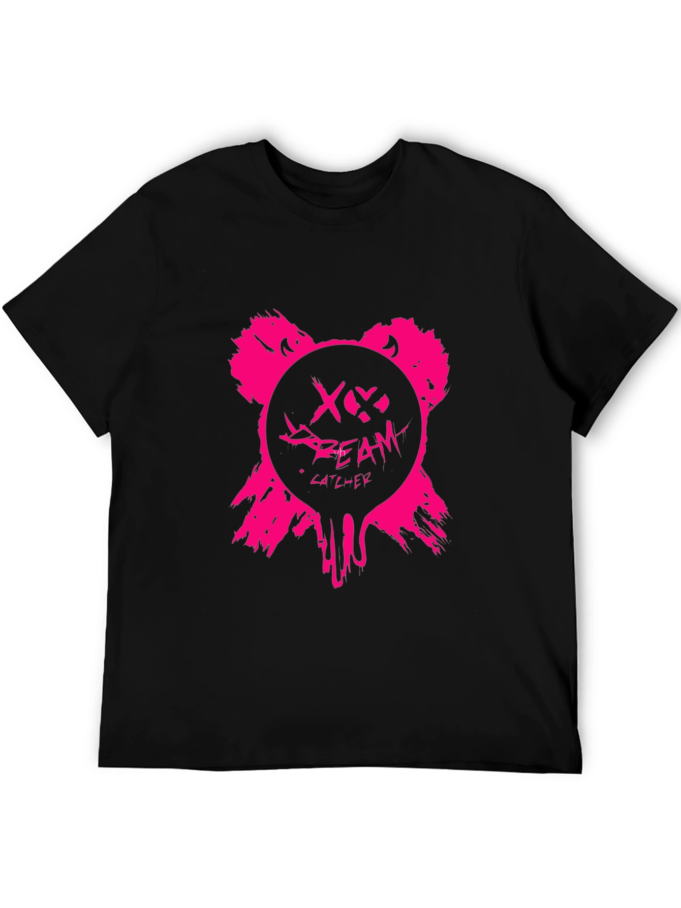 Edgy Pink Bear Graphic Black T-Shirt