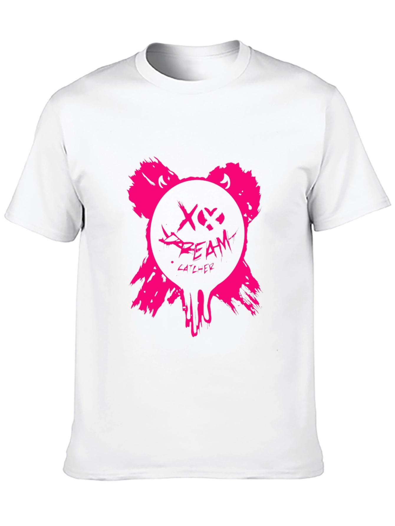 Edgy Pink Bear Graphic Black T-Shirt