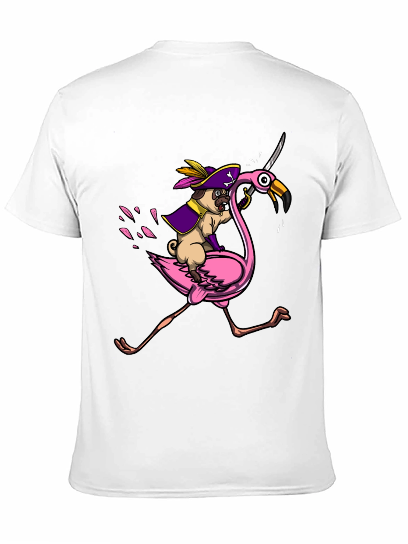 Pirate Pug Riding Flamingo T-Shirt