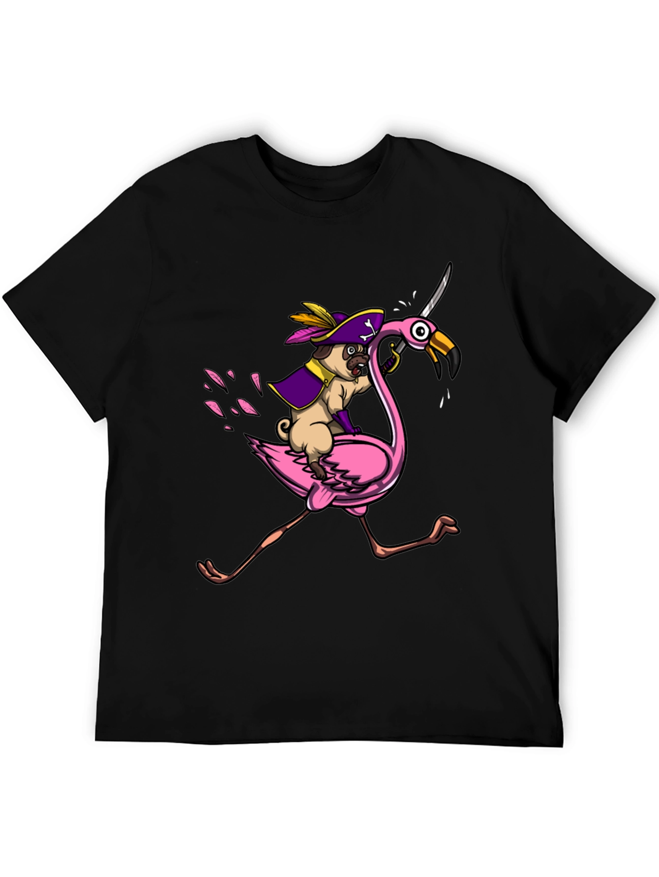 Pirate Pug Riding Flamingo T-Shirt