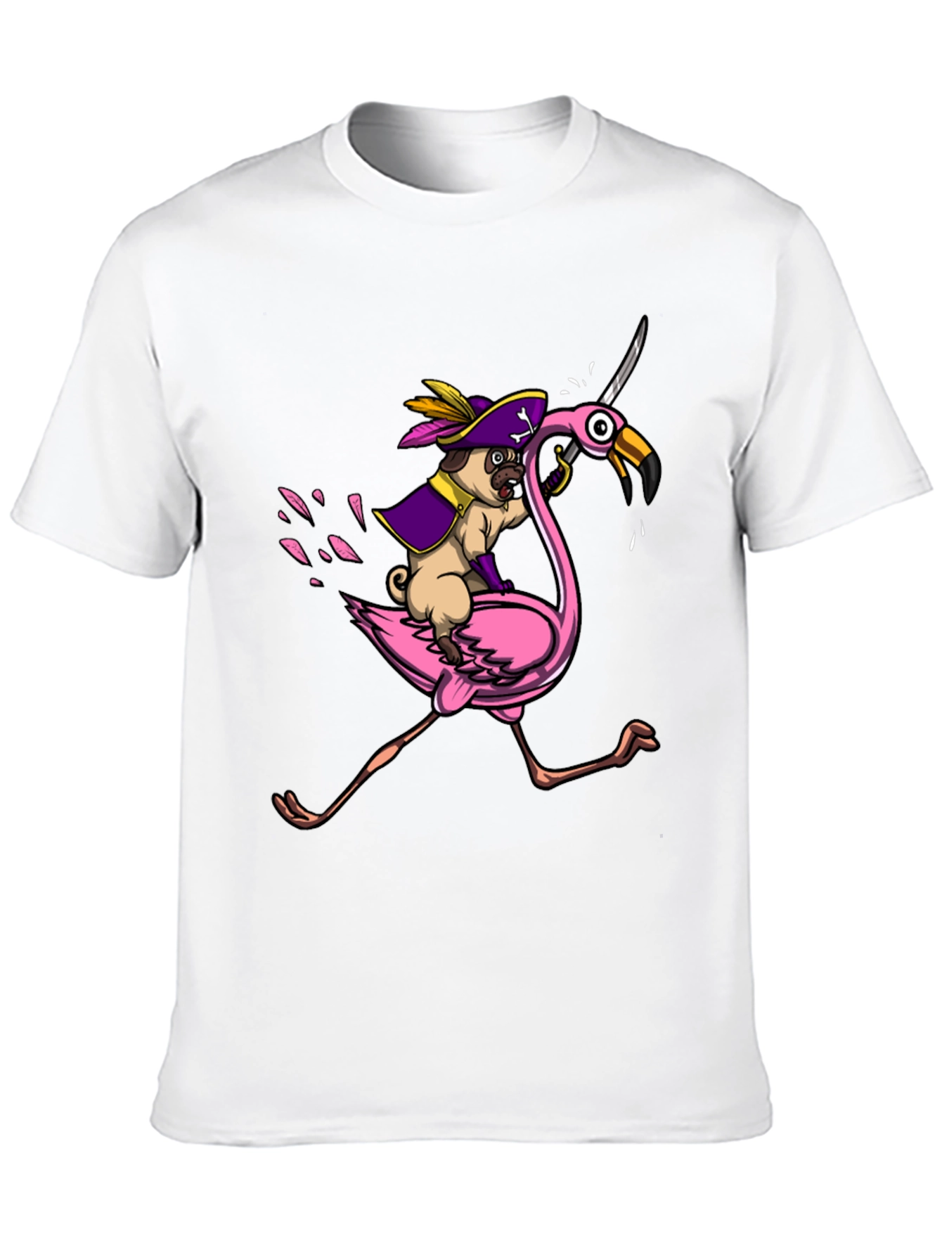 Pirate Pug Riding Flamingo T-Shirt