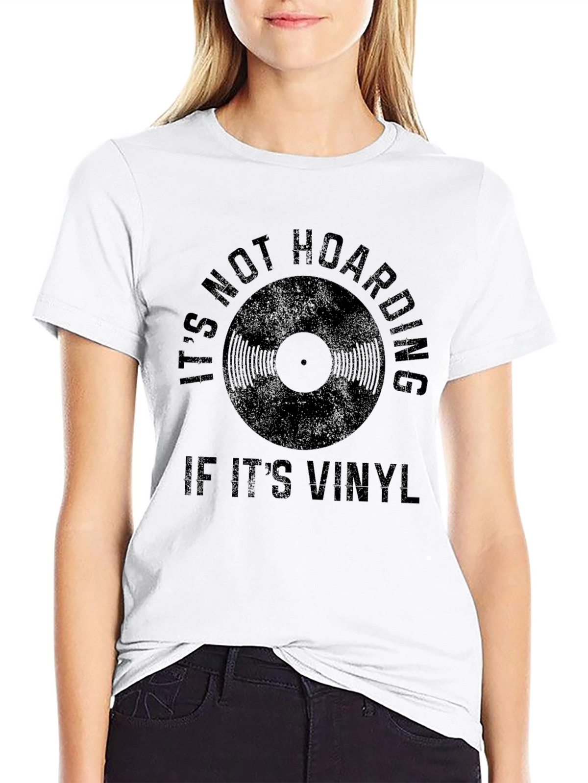 Its Not Hoarding If Its Vinyl Black Graphic Tee