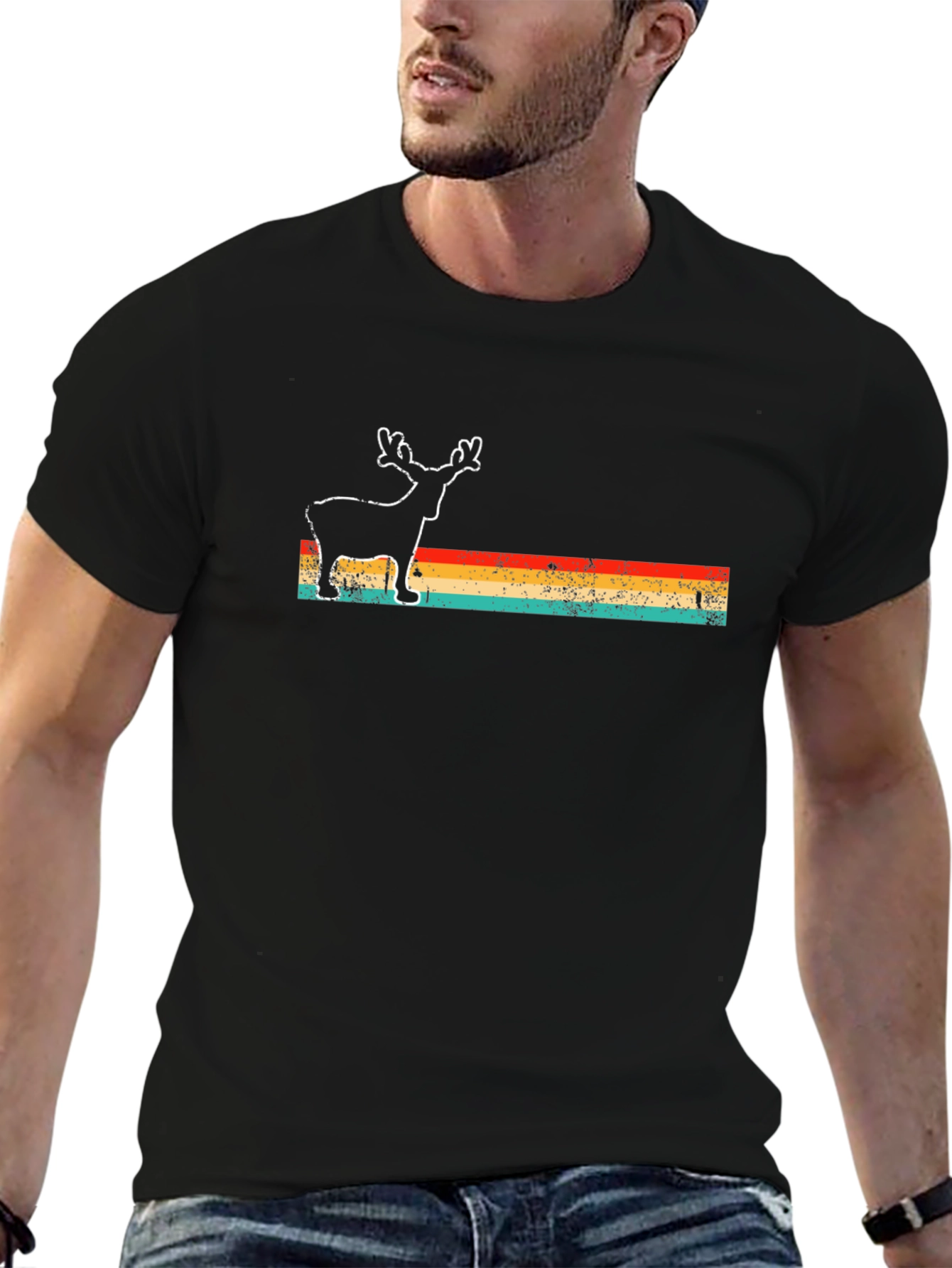Retro Reindeer Graphic Tee - Black T-Shirt