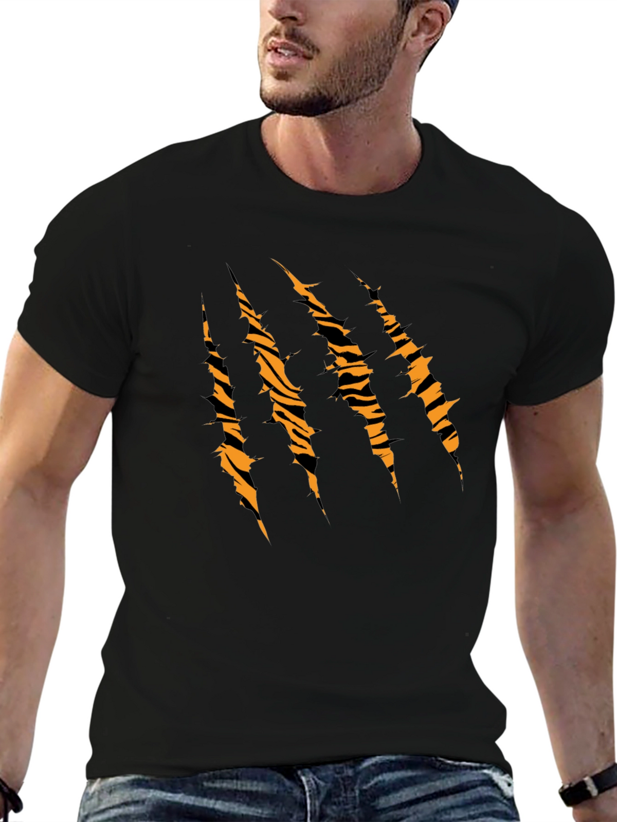 Mens Black Tiger Stripe Claw Graphic T-Shirt