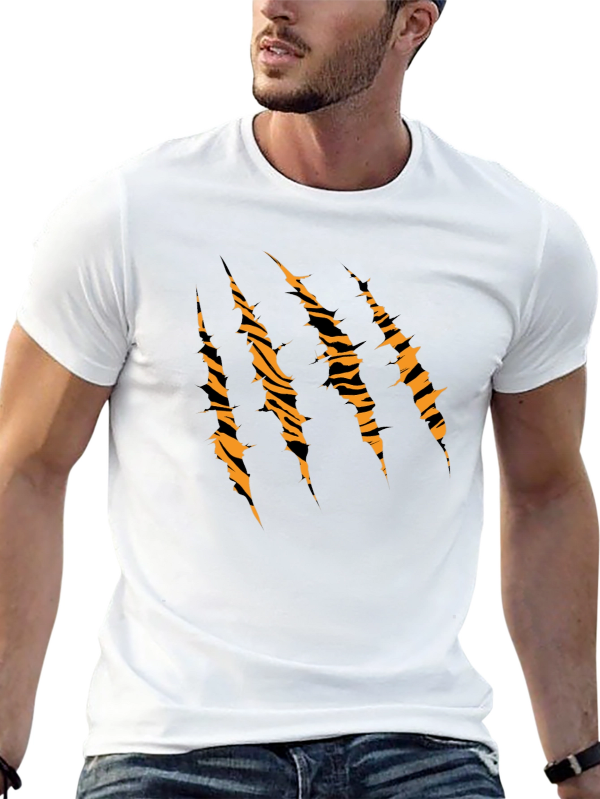 Mens Black Tiger Stripe Claw Graphic T-Shirt
