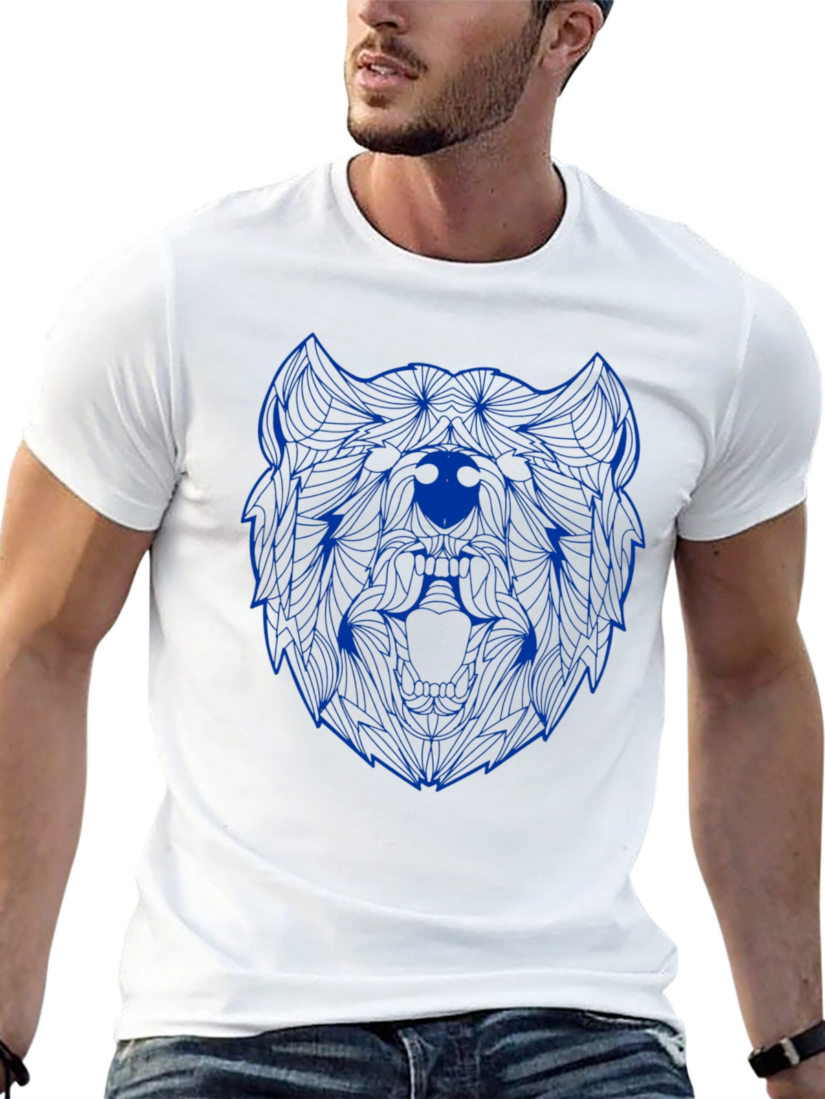 Geometric Bear Graphic Tee - Black