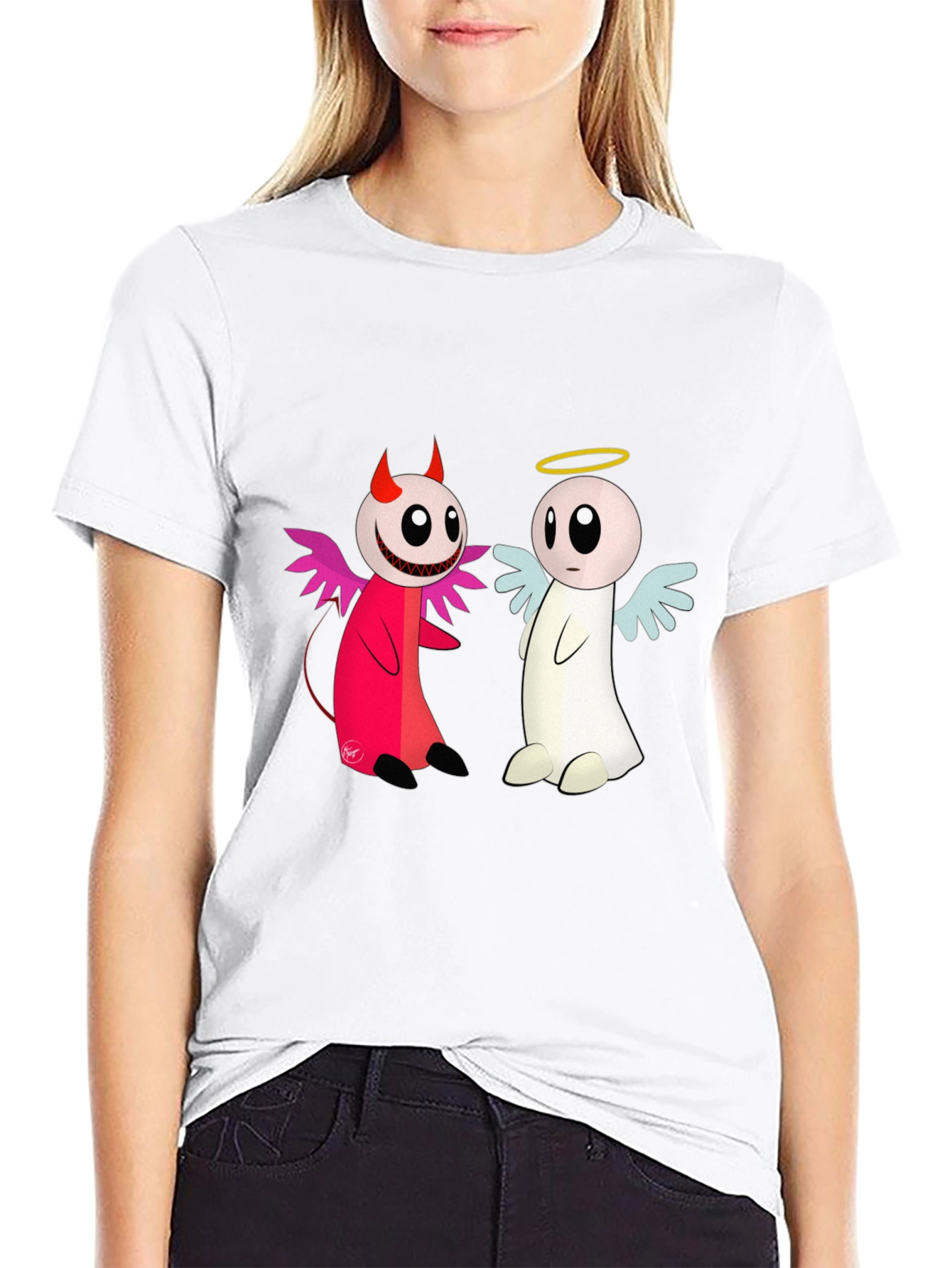Angel & Devil Cartoon T-Shirt - Black
