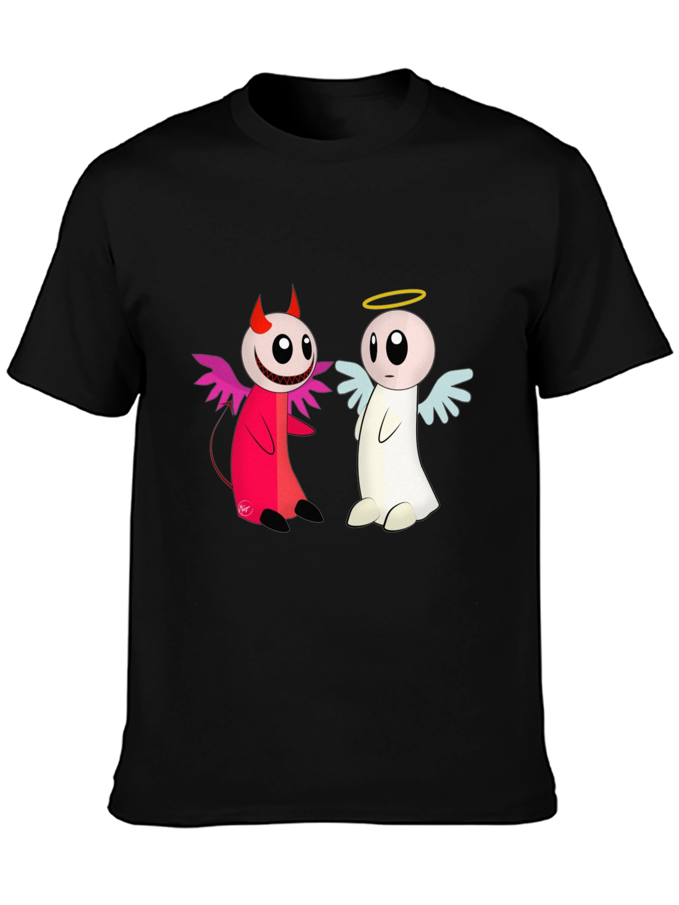 Angel & Devil Cartoon T-Shirt - Black