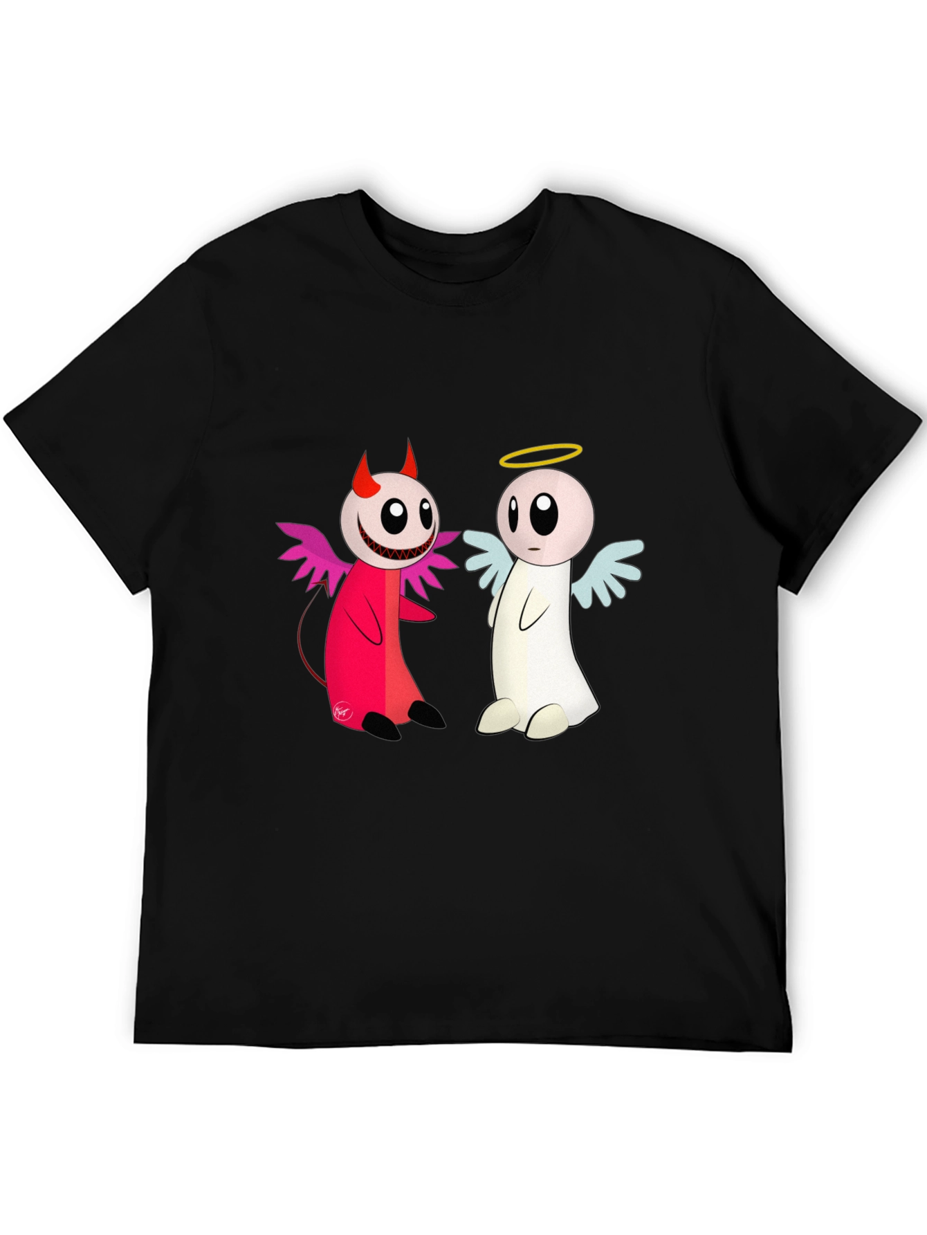 Angel & Devil Cartoon T-Shirt - Black