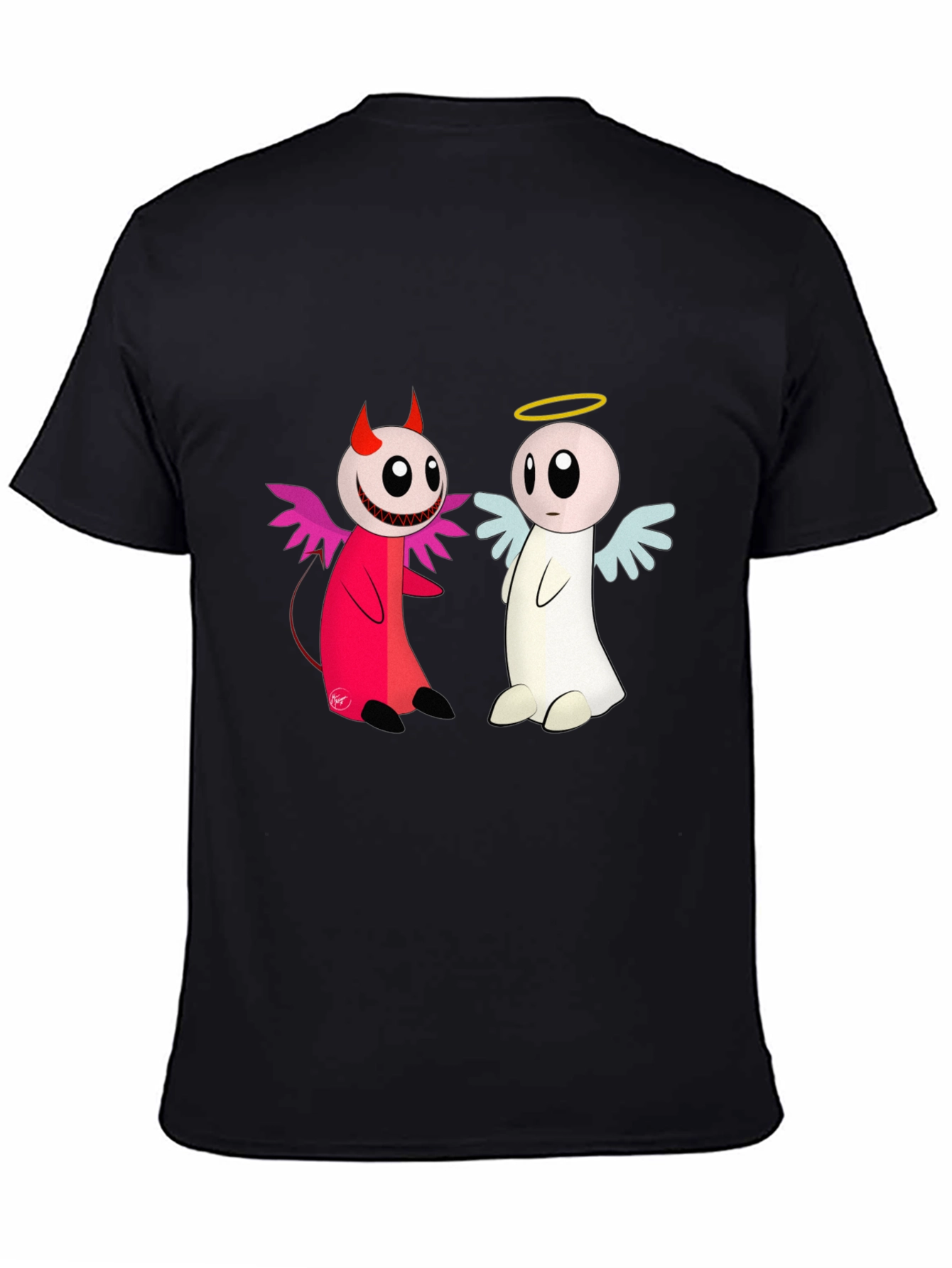 Angel & Devil Cartoon T-Shirt - Black